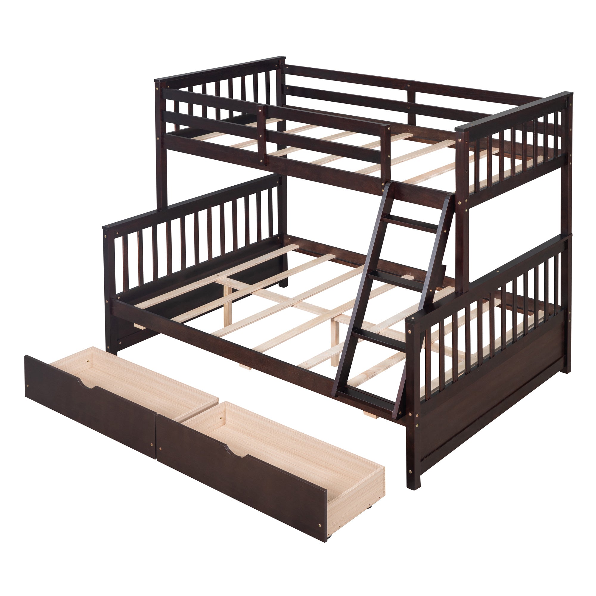 Twin-Over-Full Bunk Bed with Ladders and Two Storage Drawers