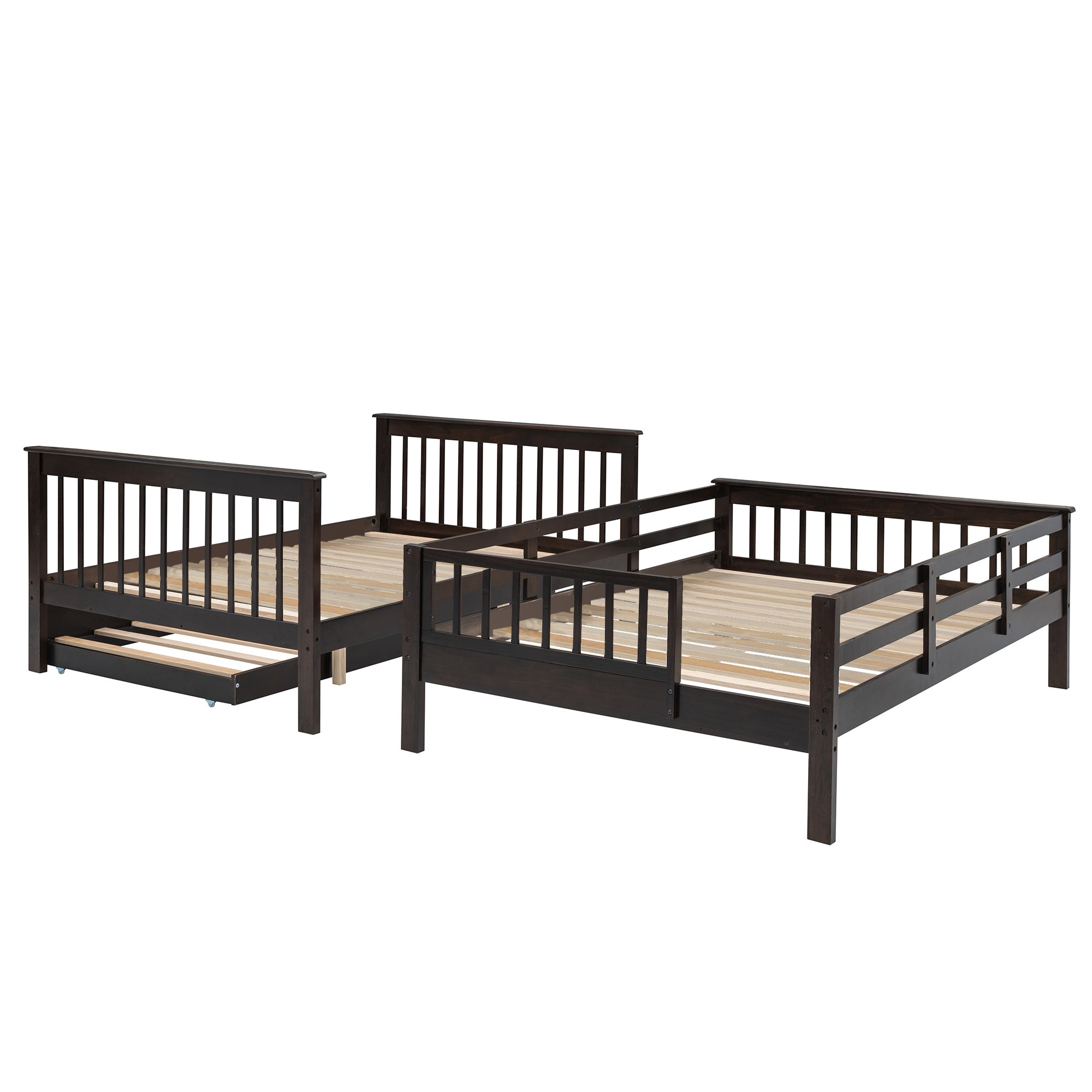 Stairway Full-Over-Full Bunk Bed with Twin size Trundle;  Storage and Guard Rail for Bedroom;  Dorm