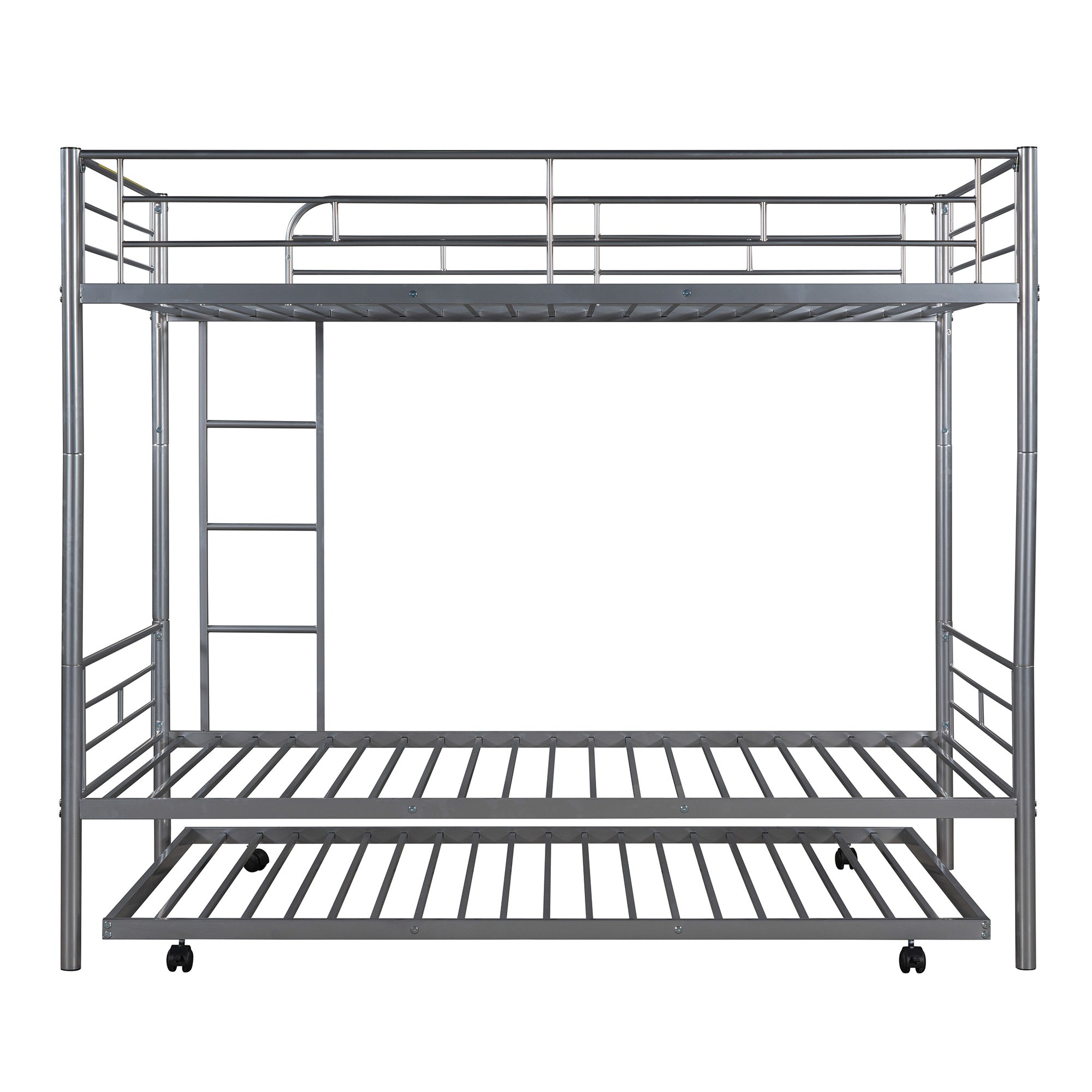 Twin-Over-Twin Metal Bunk Bed With Trundle,Can be Divided into two beds,No Box Spring needed