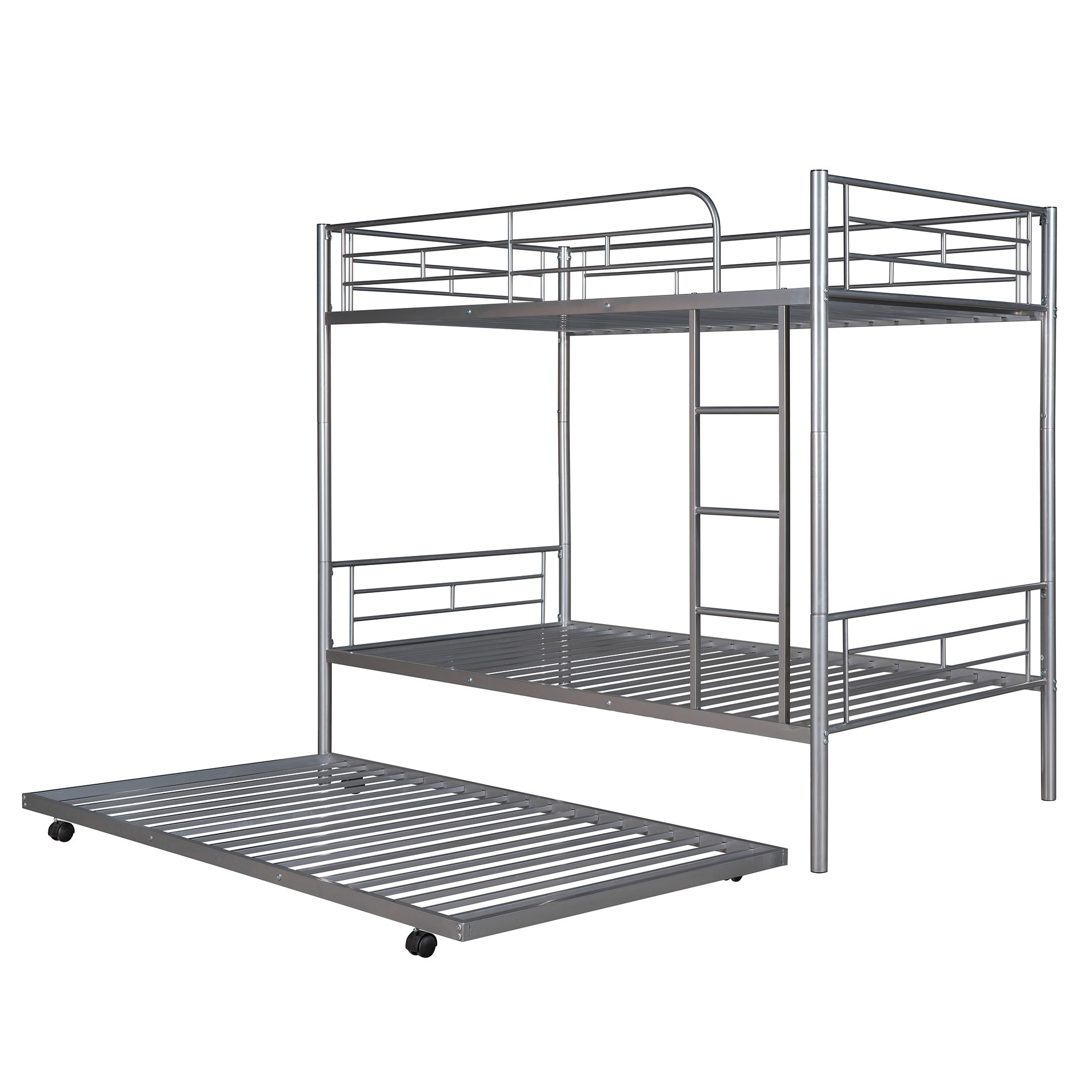 Twin-Over-Twin Metal Bunk Bed With Trundle,Can be Divided into two beds,No Box Spring needed