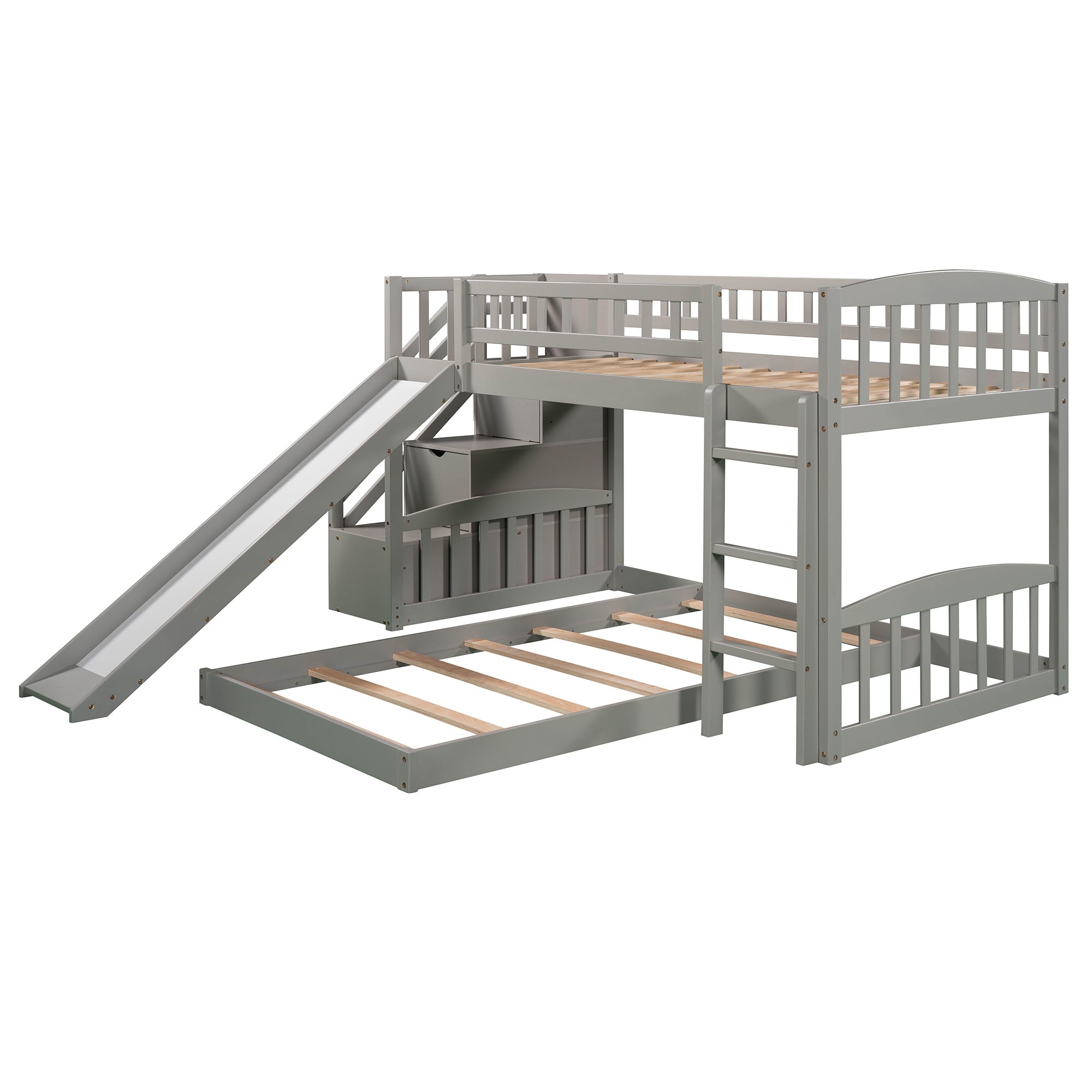 Stairway Twin over Twin Bunk Bed with Two Drawers and Slide