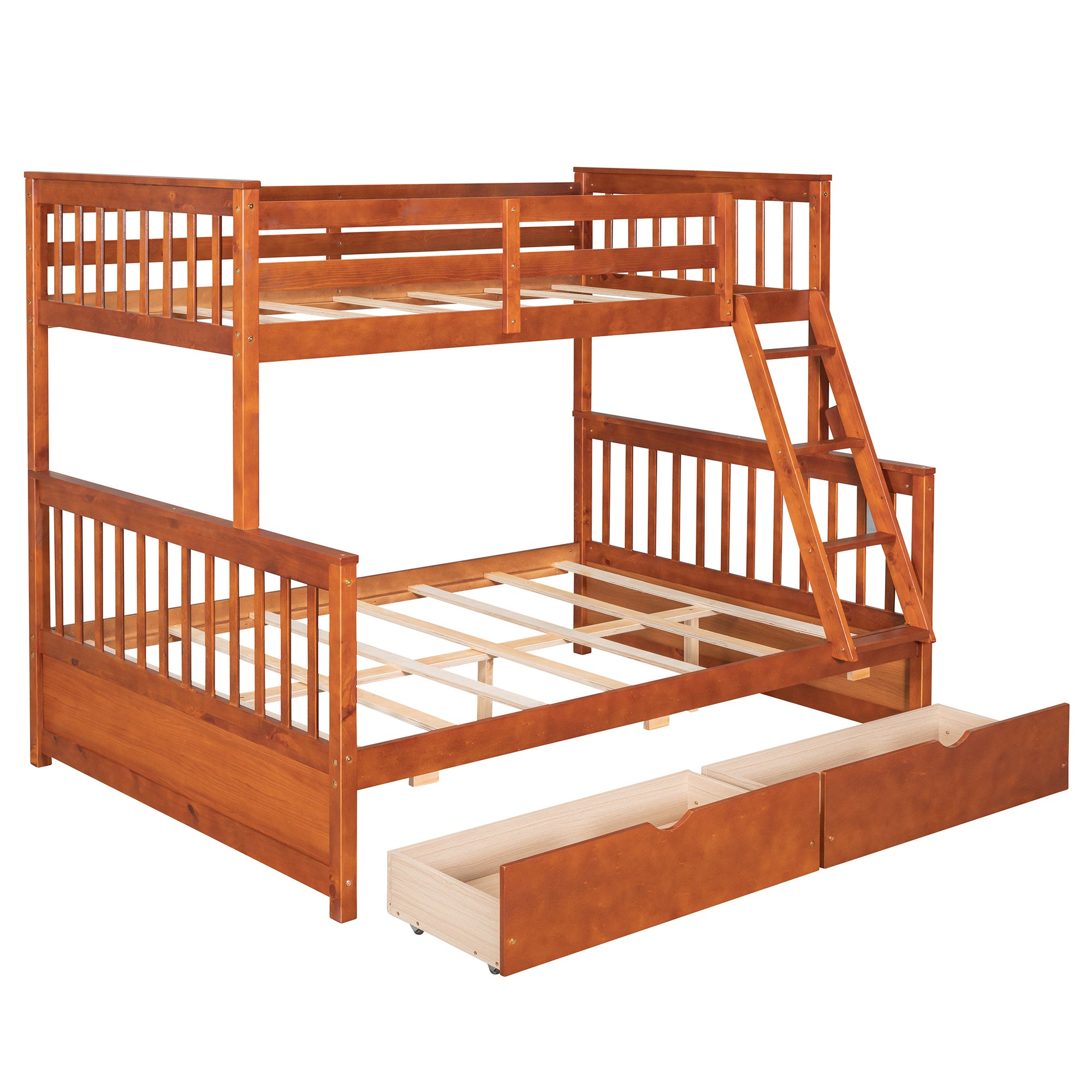 Twin-Over-Full Bunk Bed with Ladders and Two Storage Drawers