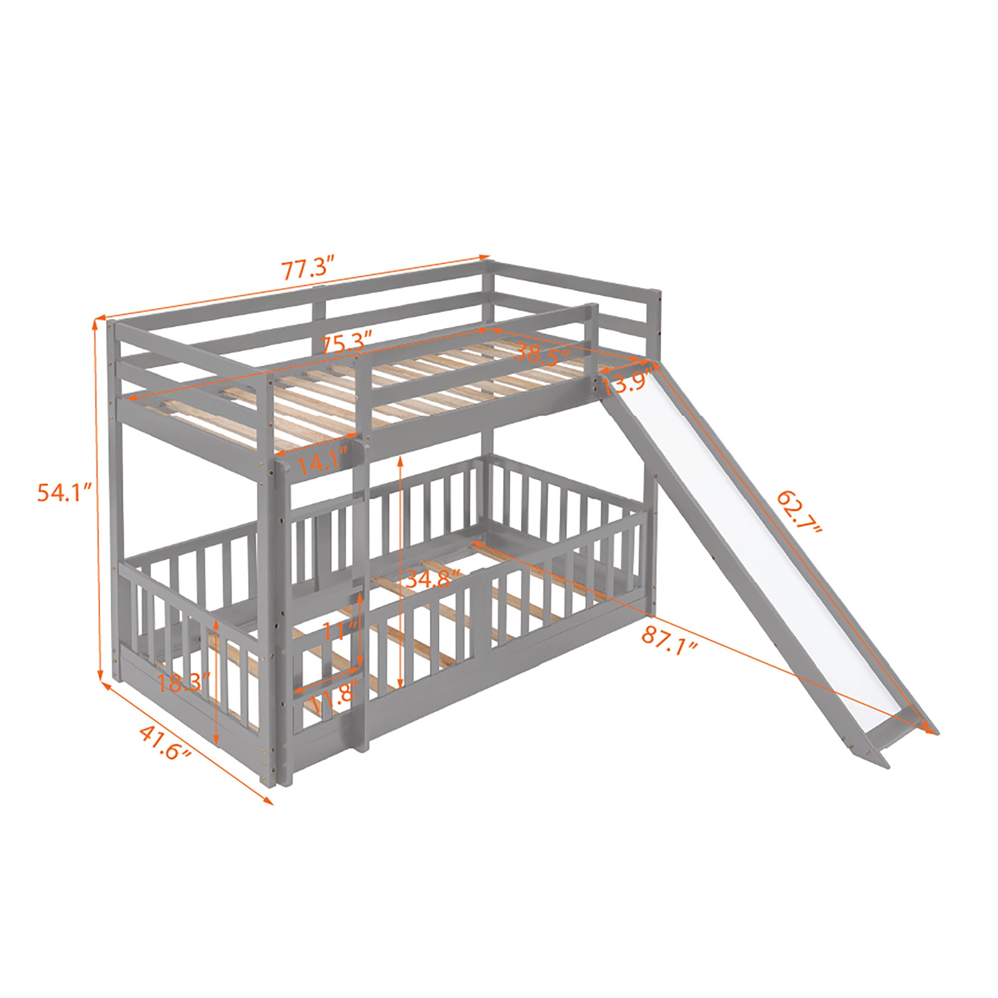 Twin Over Twin Bunk Bed with Slide and Ladder