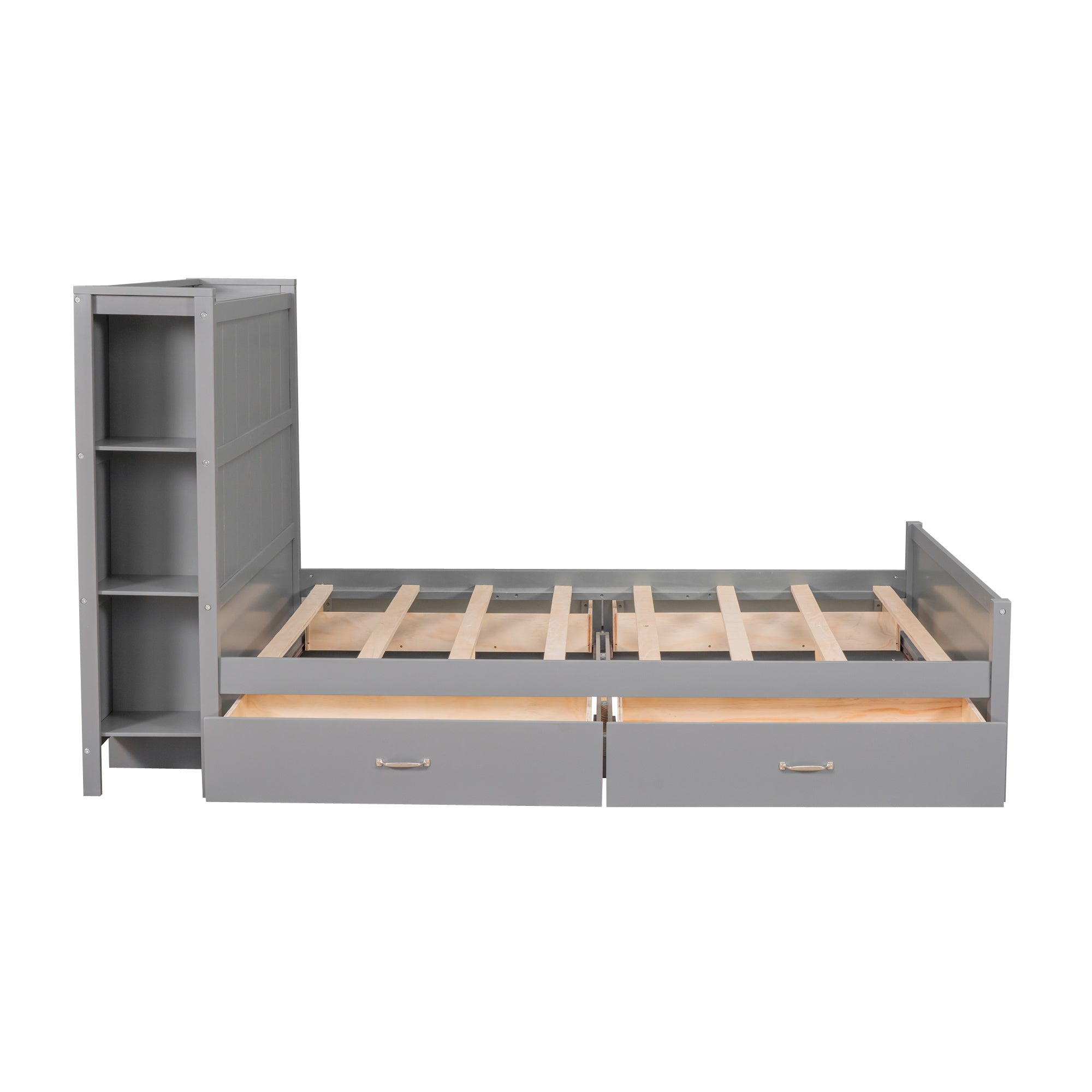 Full Size Platform Bed with Drawers and Storage Shelves