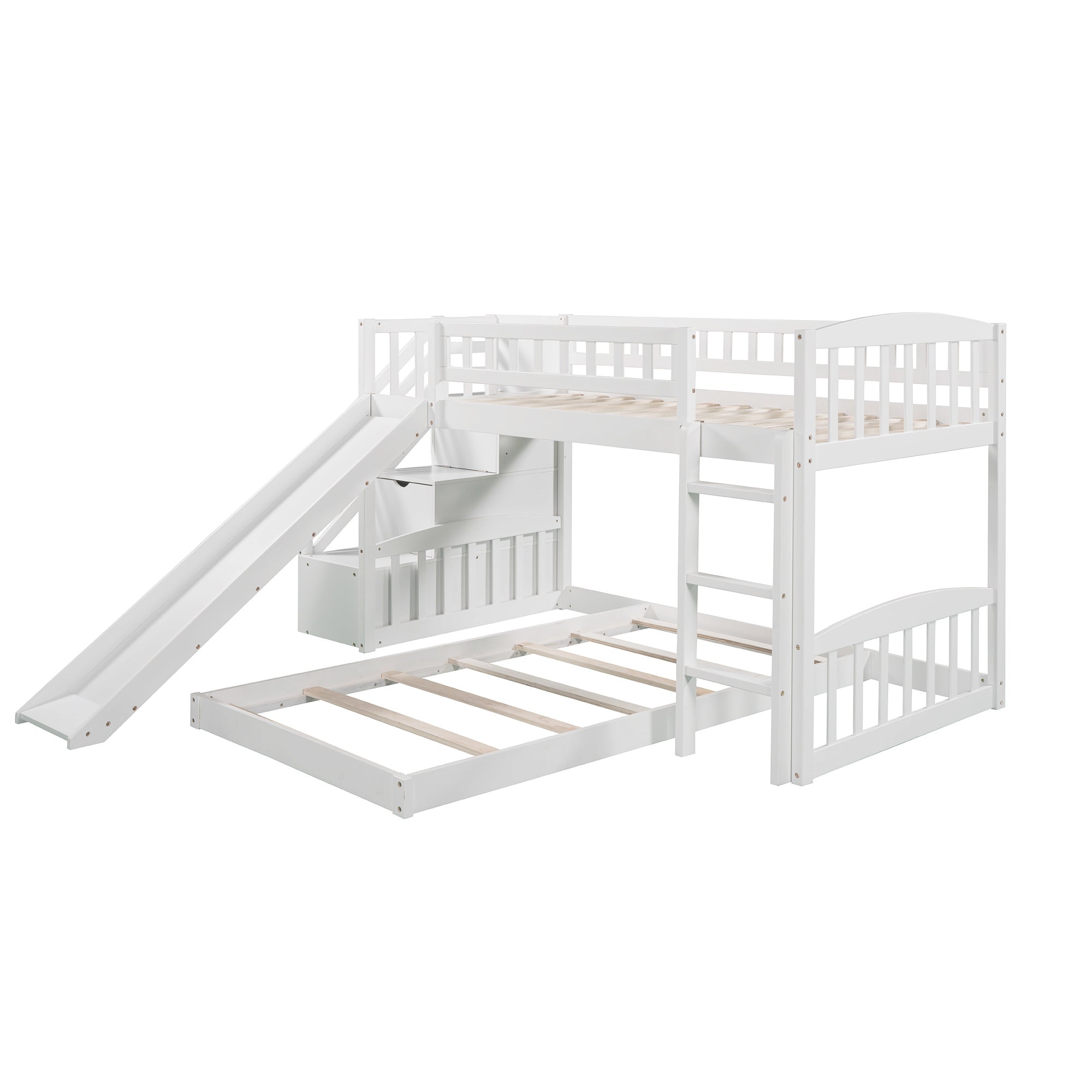 Stairway Twin over Twin Bunk Bed with Two Drawers and Slide