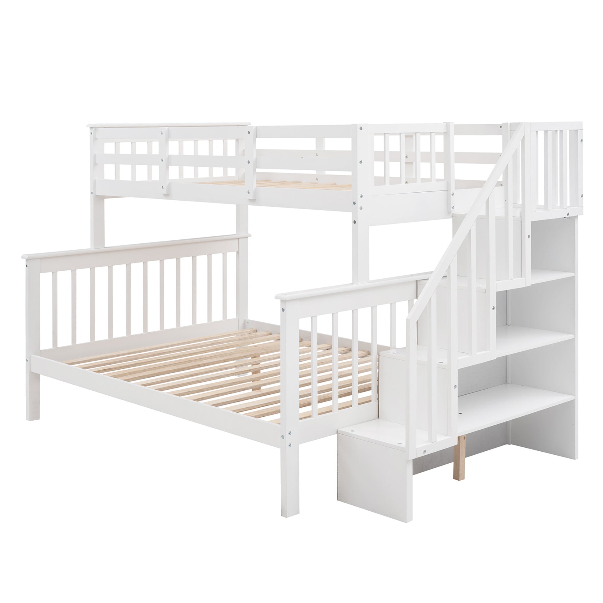 Stairway Twin-Over-Full Bunk Bed with Storage and Guard Rail for Bedroom