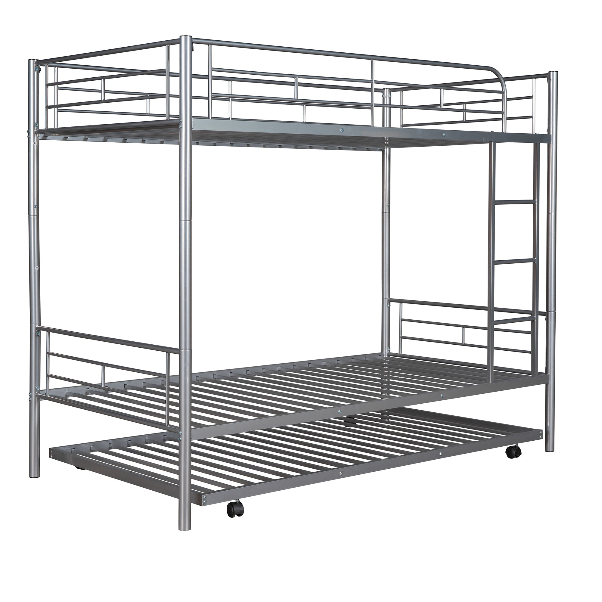 Twin-Over-Twin Metal Bunk Bed With Trundle,Can be Divided into two beds,No Box Spring needed