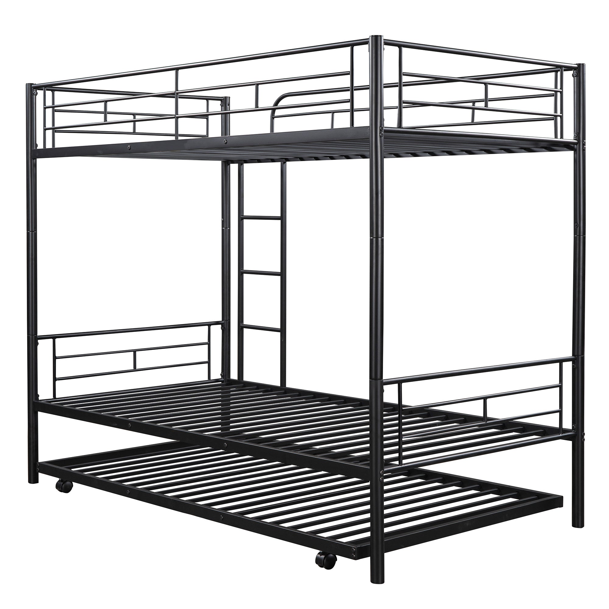 Twin-Over-Twin Metal Bunk Bed With Trundle,Can be Divided into two beds,No Box Spring needed