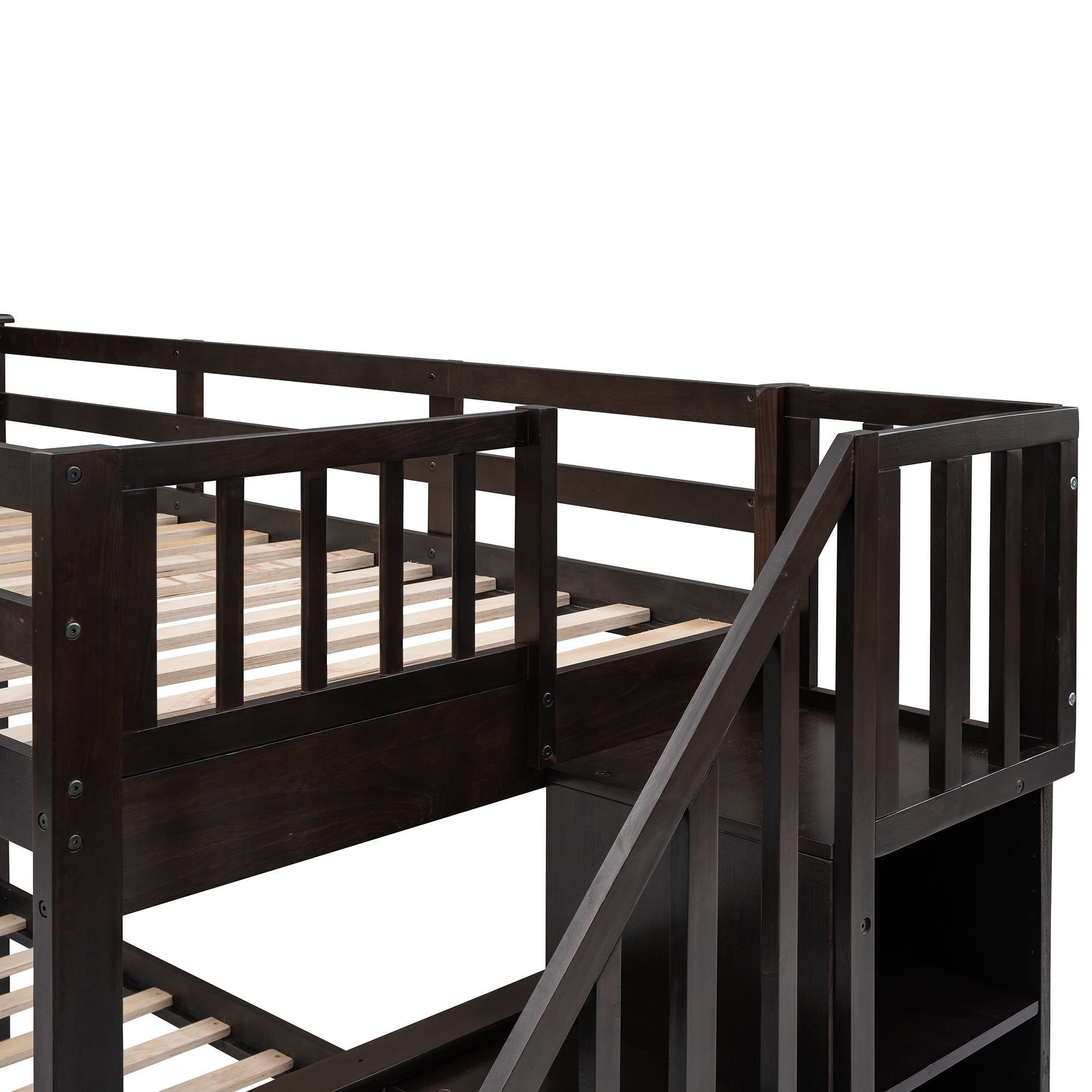 Stairway Twin-Over-Full Bunk Bed with Storage and Guard Rail for Bedroom