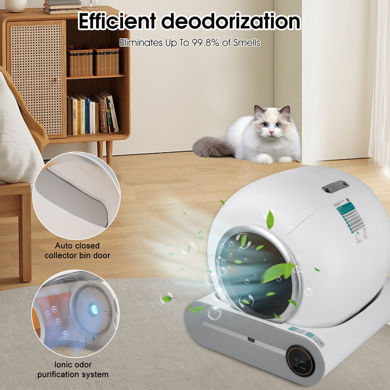 Self-Cleaning Cat Litter Box, Automatic Scooping and Odor Removal, App Control Support 2.4G WiFi, Smart Automatic Cat Litter Box with Liner