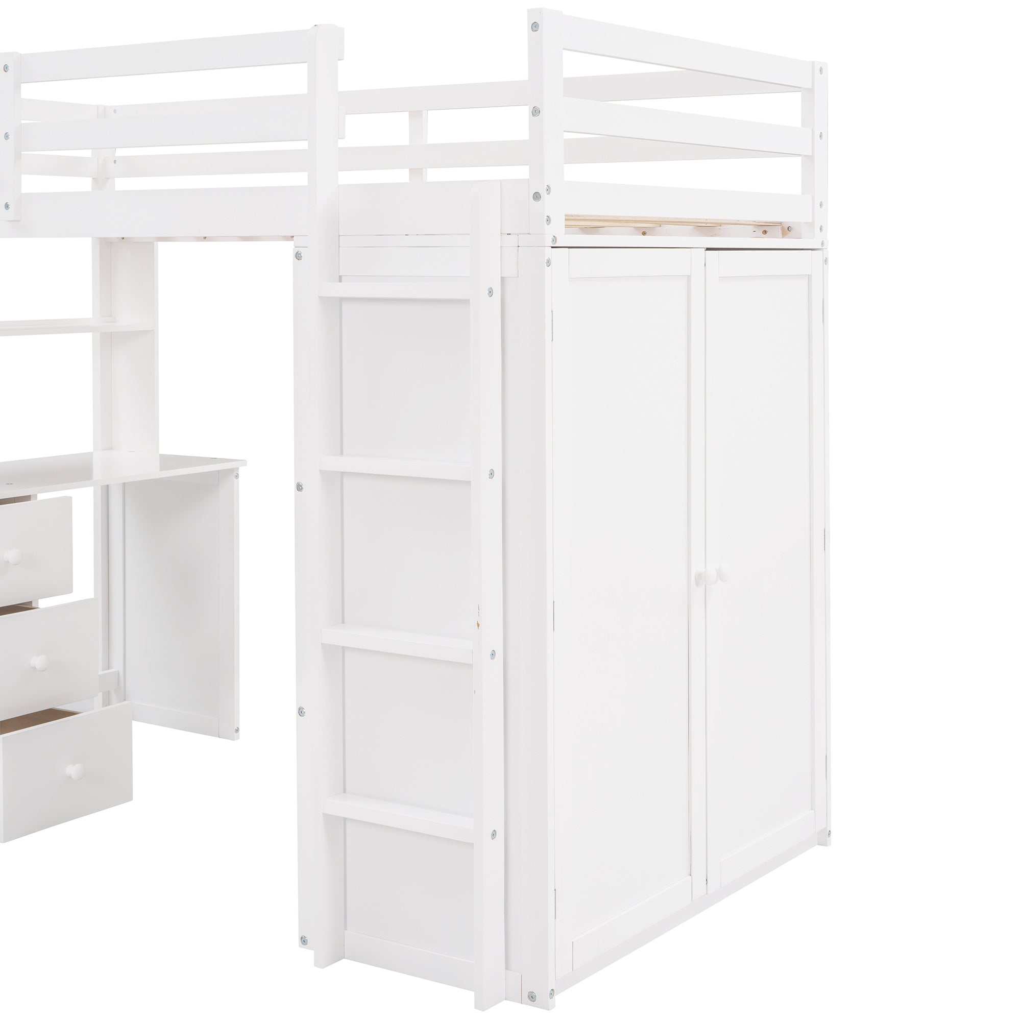 Twin size Loft Bed with Drawers,Desk,and Wardrobe