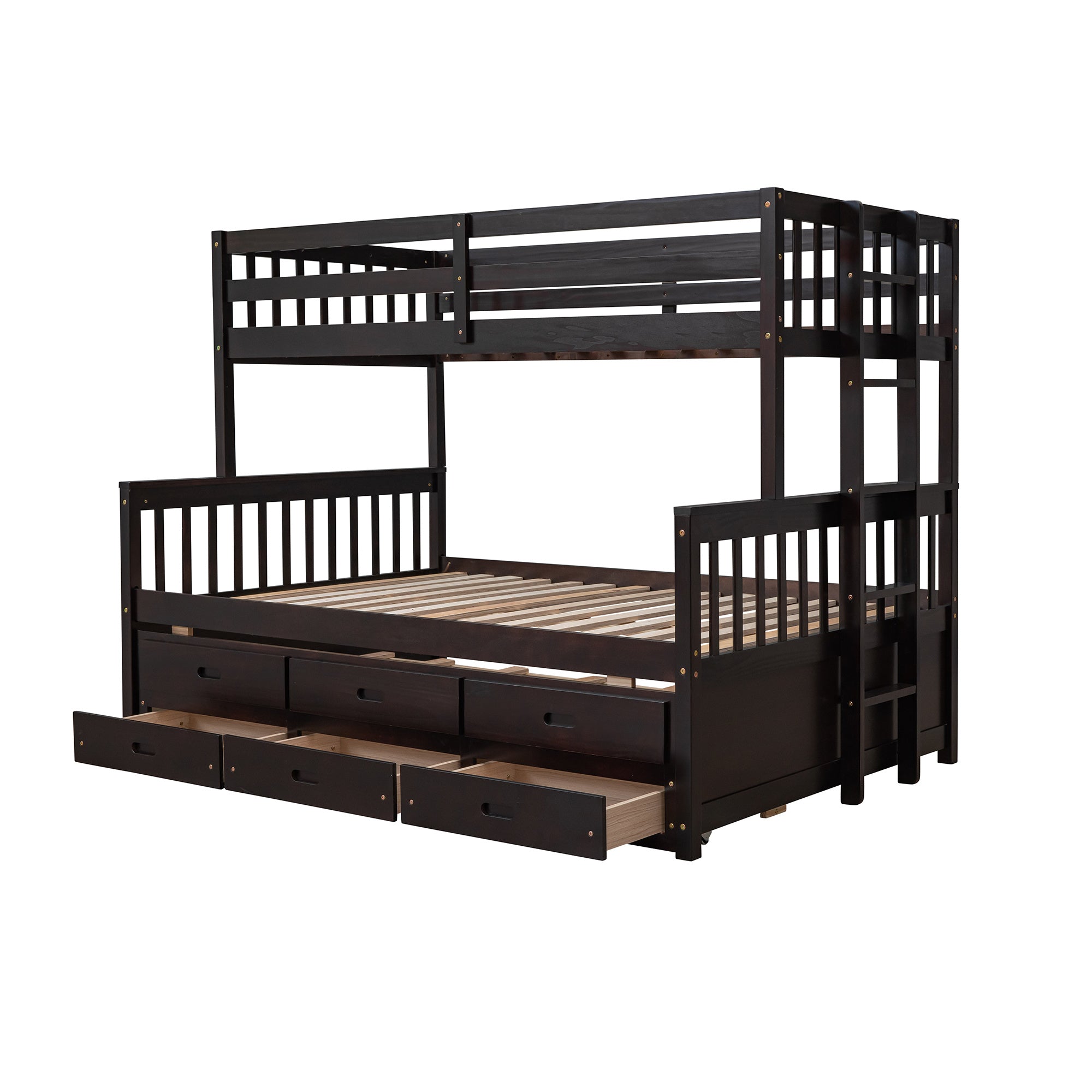 Twin-Over-Full Bunk Bed with Twin size Trundle ;  Separable Bunk Bed with Drawers for Bedroom