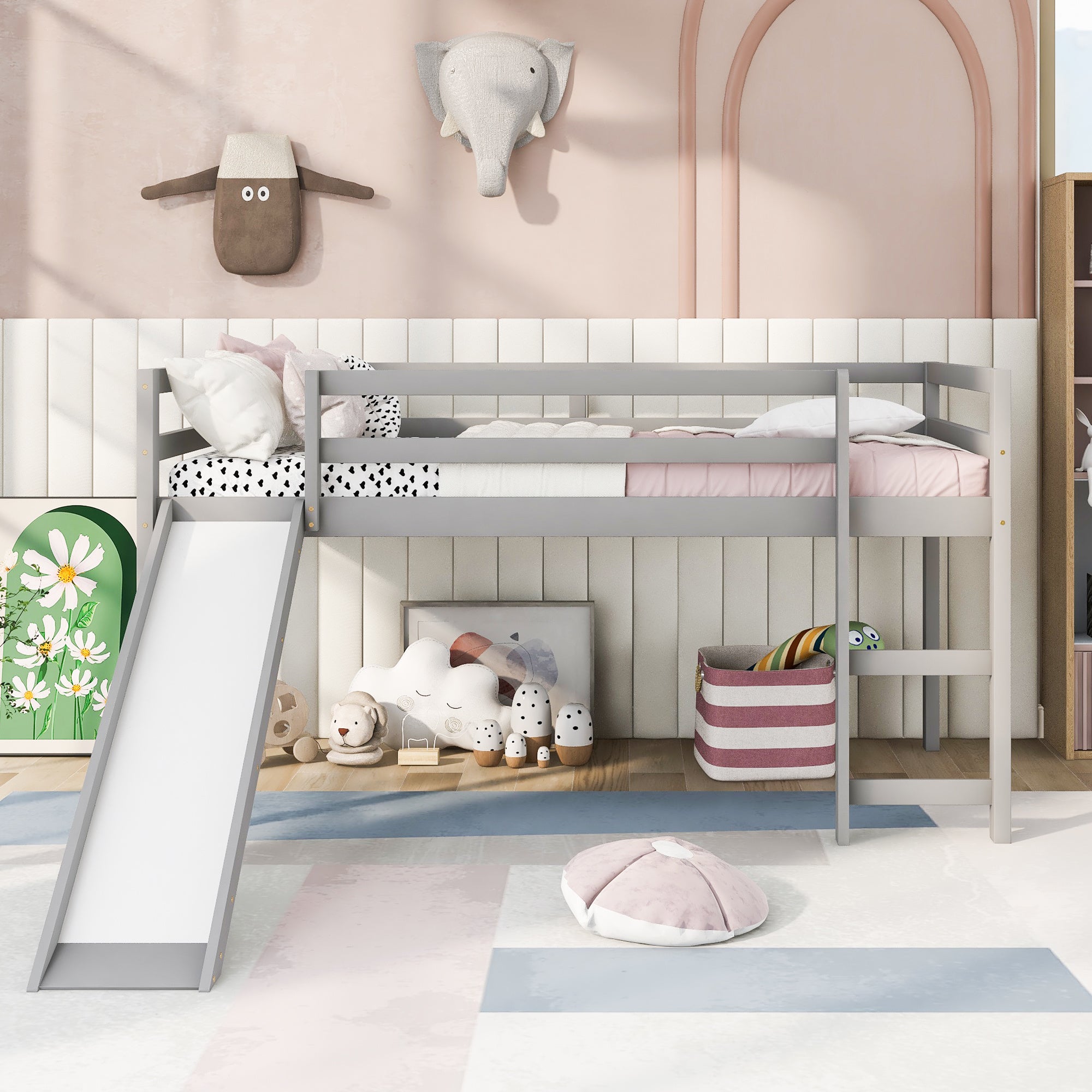 Loft Bed with Slide;  Multifunctional Design;  Twin