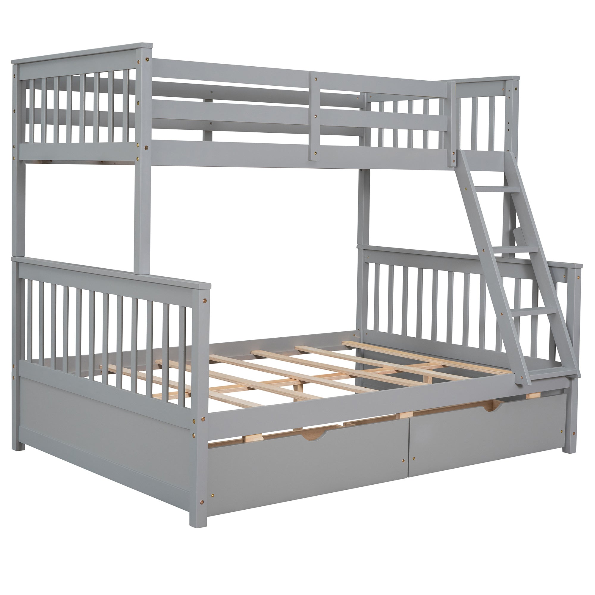 Twin-Over-Full Bunk Bed with Ladders and Two Storage Drawers