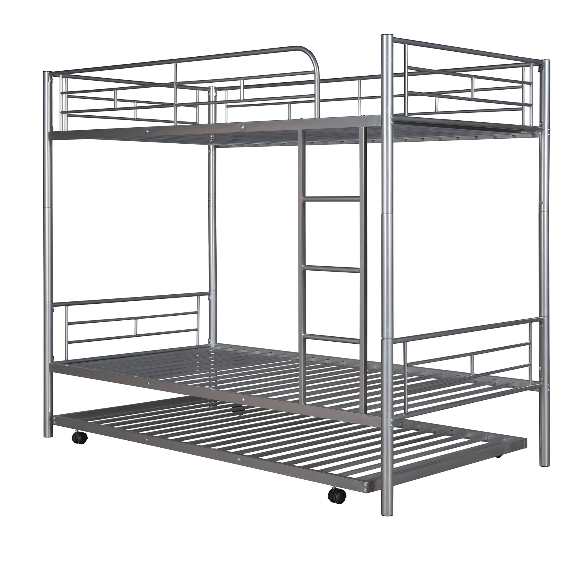 Twin-Over-Twin Metal Bunk Bed With Trundle,Can be Divided into two beds,No Box Spring needed