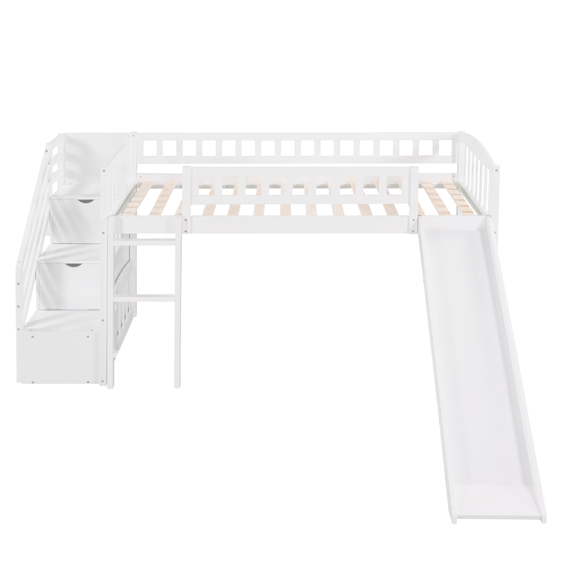 Stairway Twin Size Loft Bed with Two Drawers and Slide