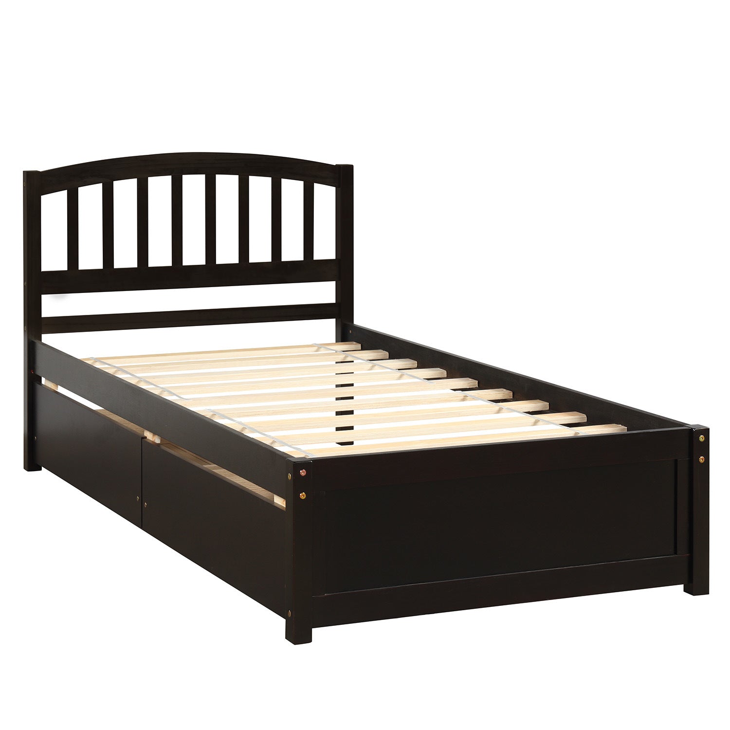 Twin Platform Storage Bed Wood Bed Frame with Two Drawers and Headboard