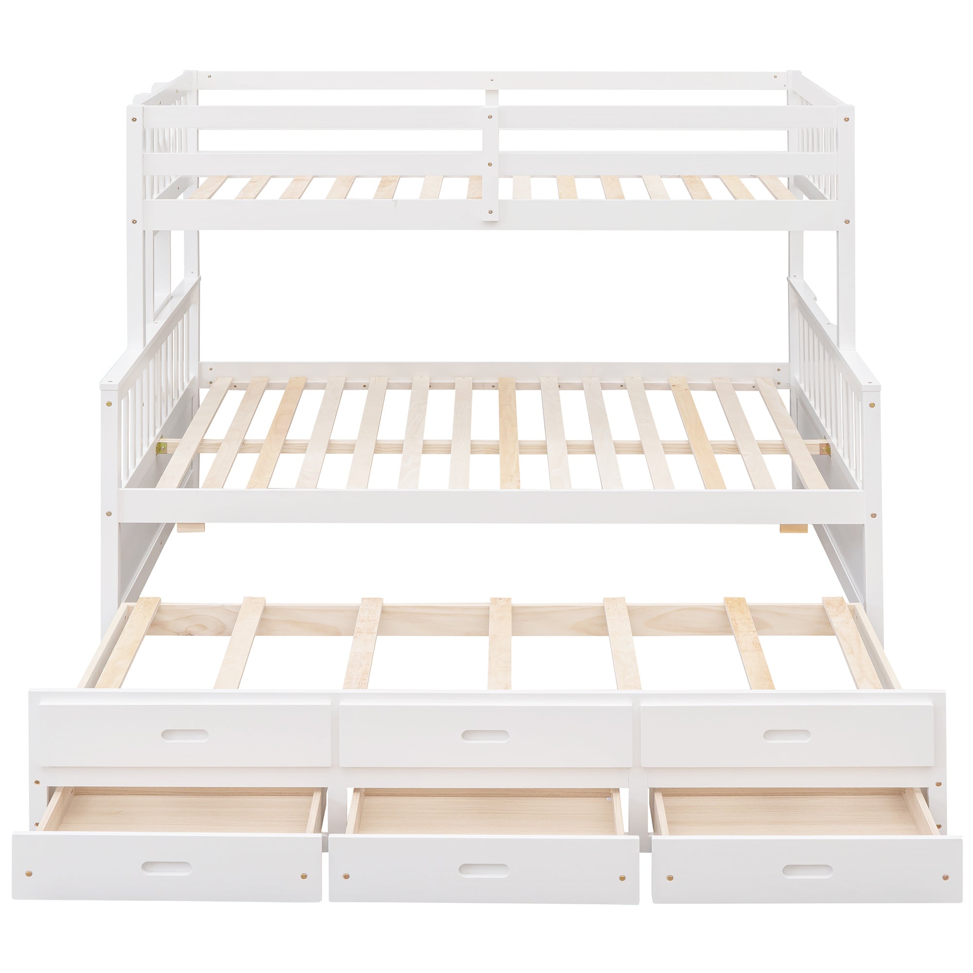 Twin-Over-Full Bunk Bed with Twin size Trundle ;  Separable Bunk Bed with Drawers for Bedroom