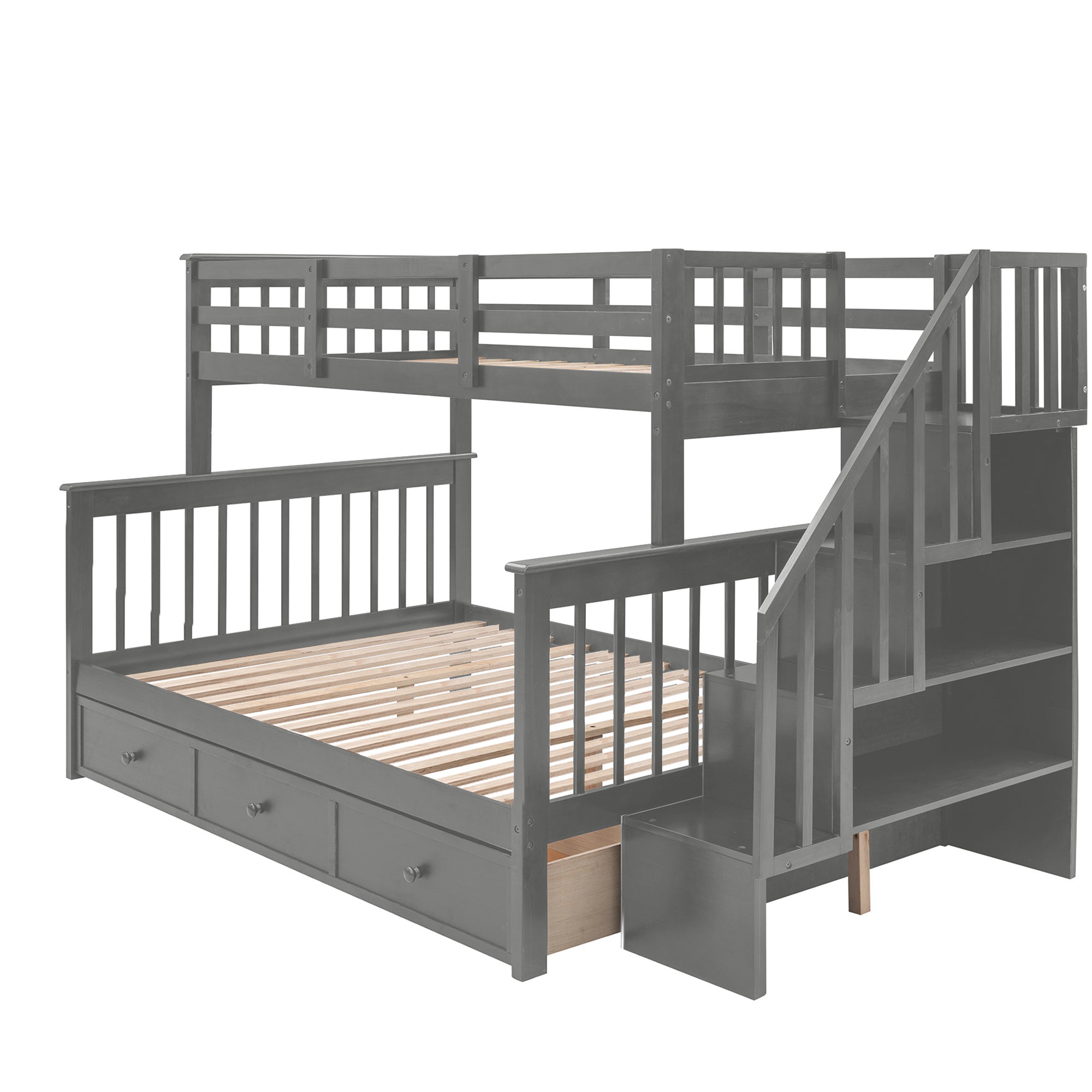 Stairway Twin-Over-Full Bunk Bed with Drawer;  Storage and Guard Rail for Bedroom;  Dorm;  for Adults