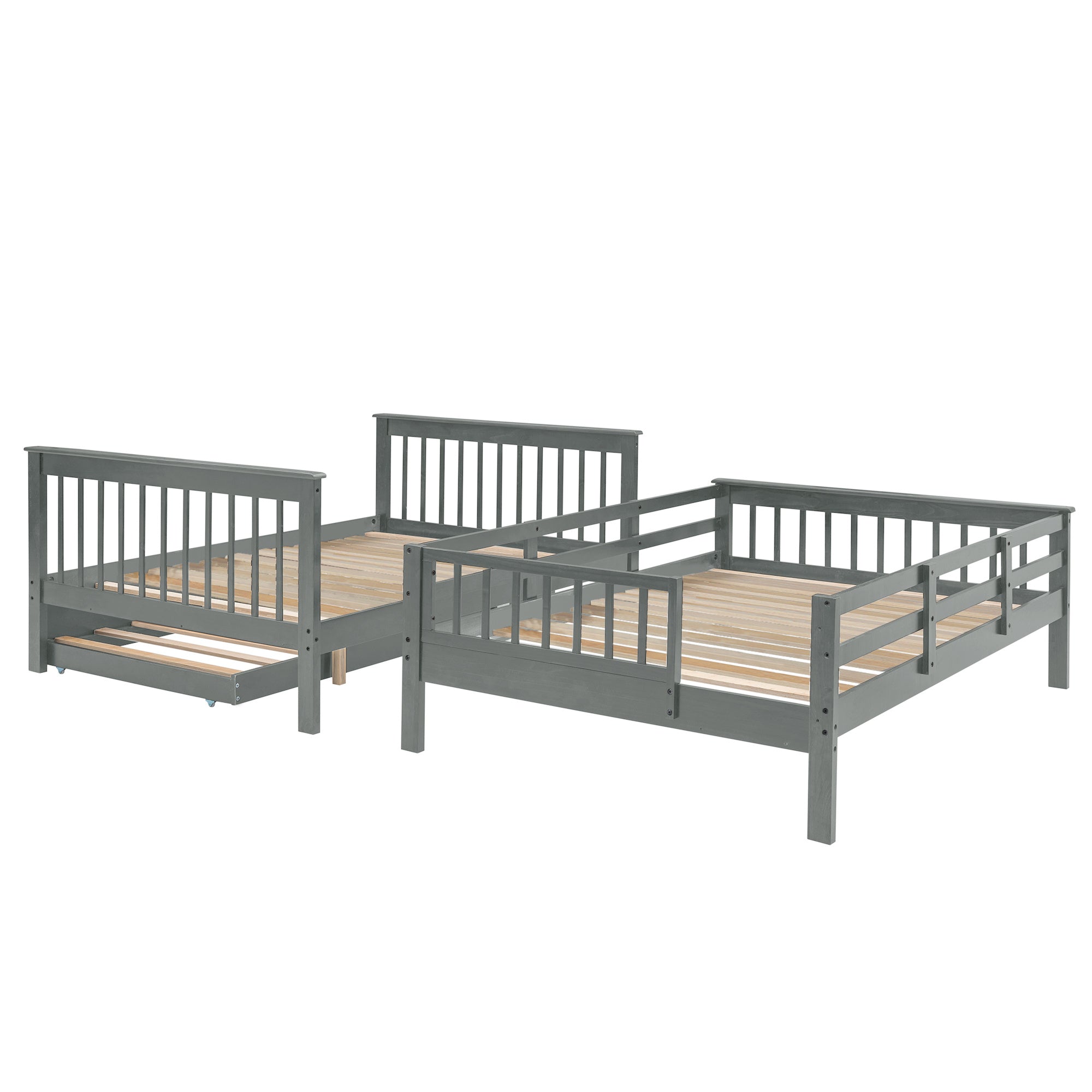 Stairway Full-Over-Full Bunk Bed with Twin size Trundle;  Storage and Guard Rail for Bedroom;  Dorm