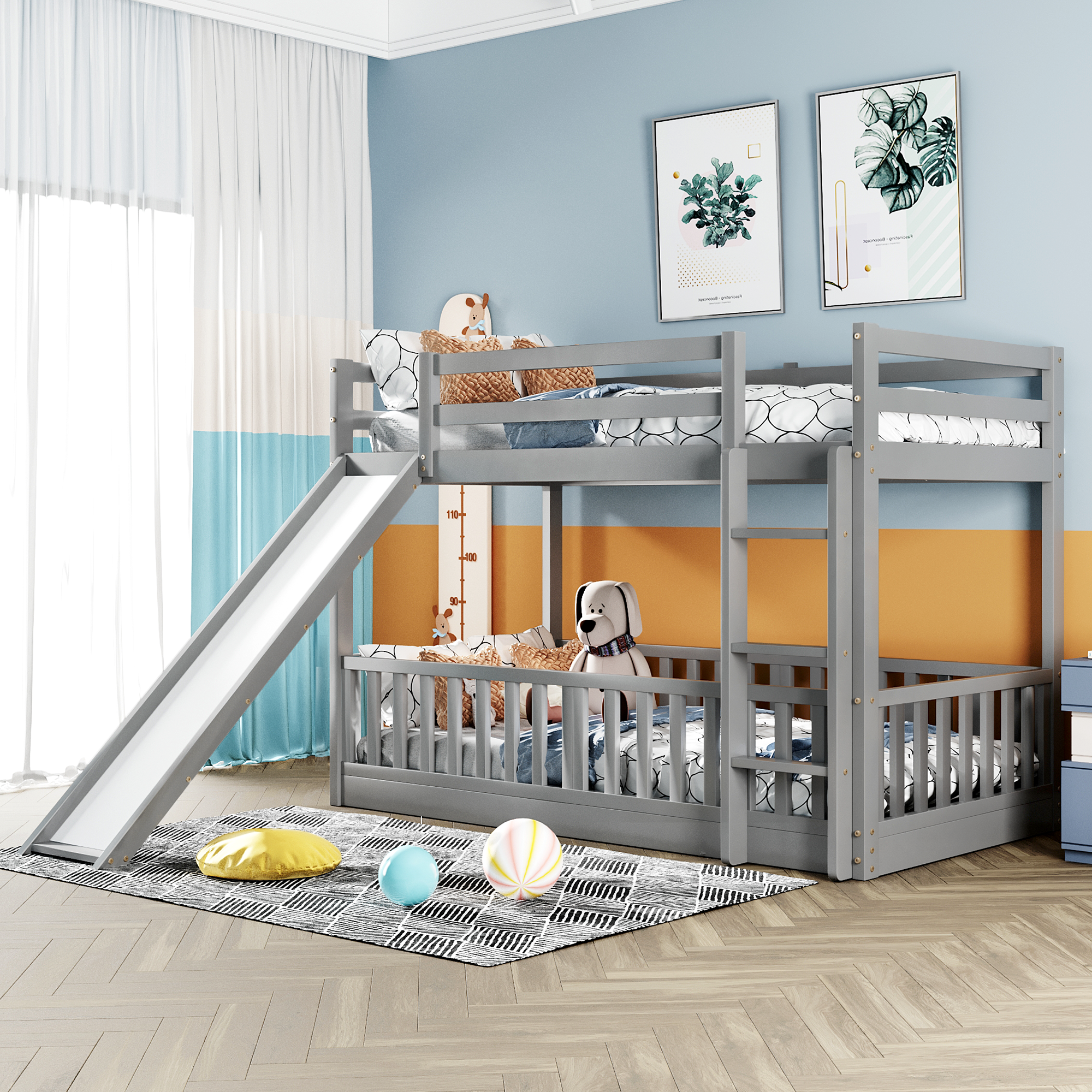 Twin Over Twin Bunk Bed with Slide and Ladder