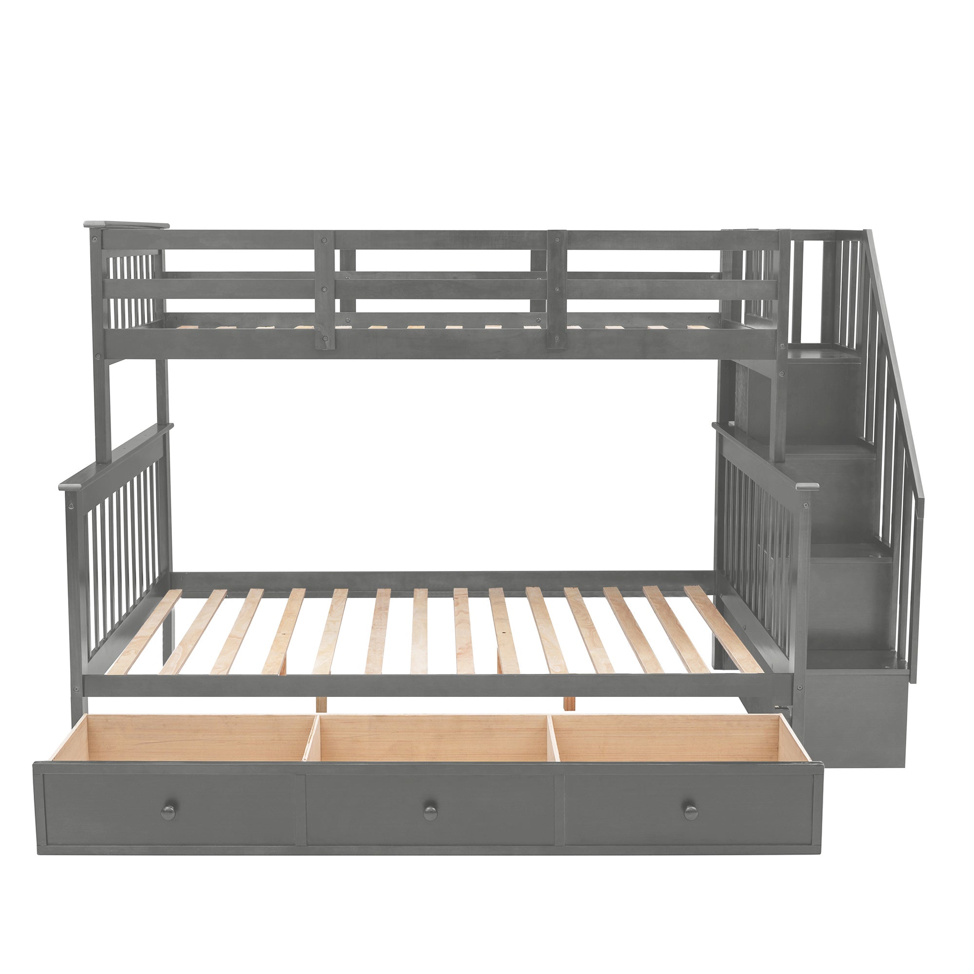 Stairway Twin-Over-Full Bunk Bed with Drawer;  Storage and Guard Rail for Bedroom;  Dorm;  for Adults