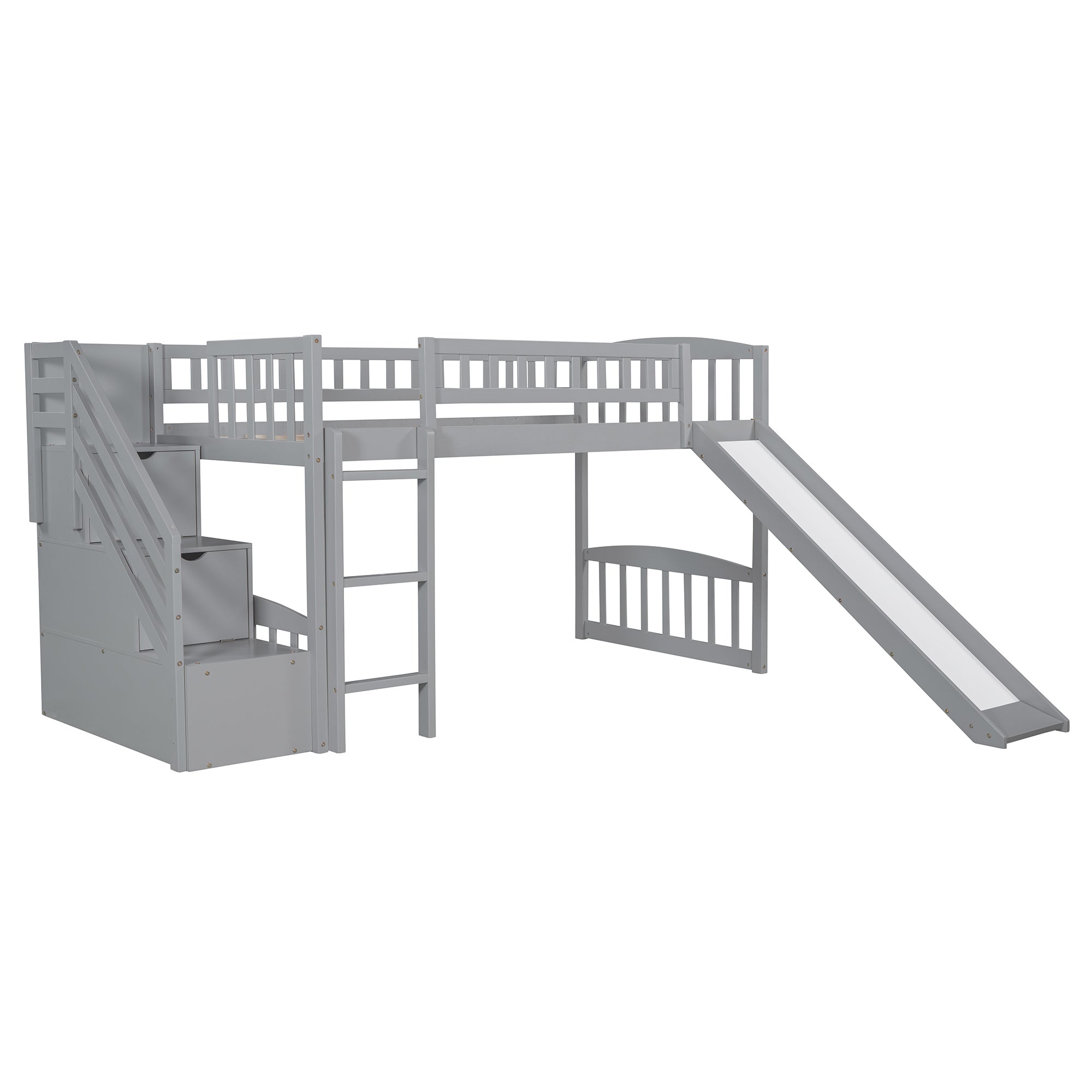 Stairway Twin Size Loft Bed with Two Drawers and Slide