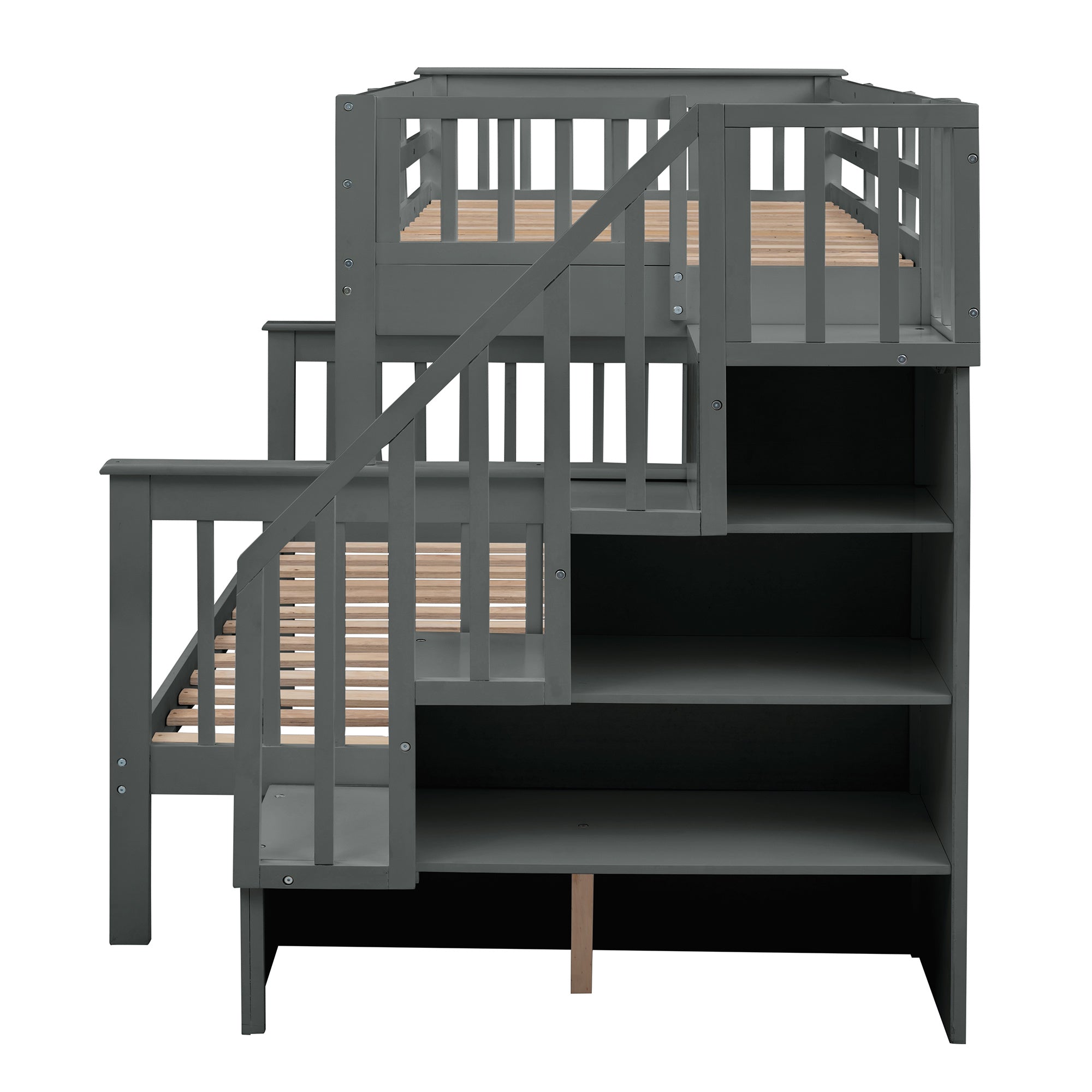 Stairway Twin-Over-Full Bunk Bed with Storage and Guard Rail for Bedroom