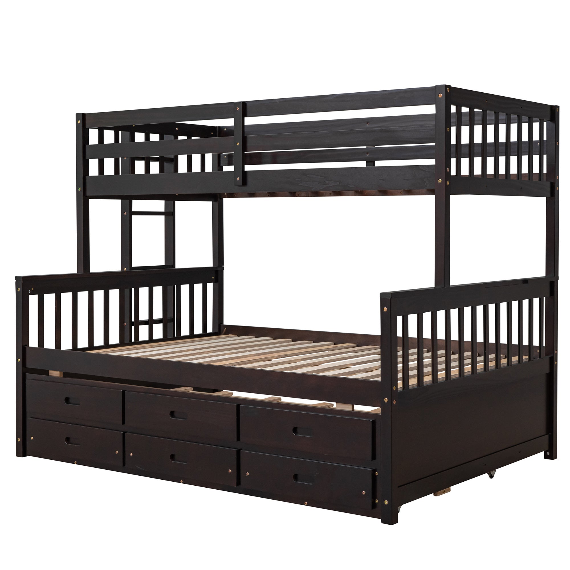 Twin-Over-Full Bunk Bed with Twin size Trundle ;  Separable Bunk Bed with Drawers for Bedroom