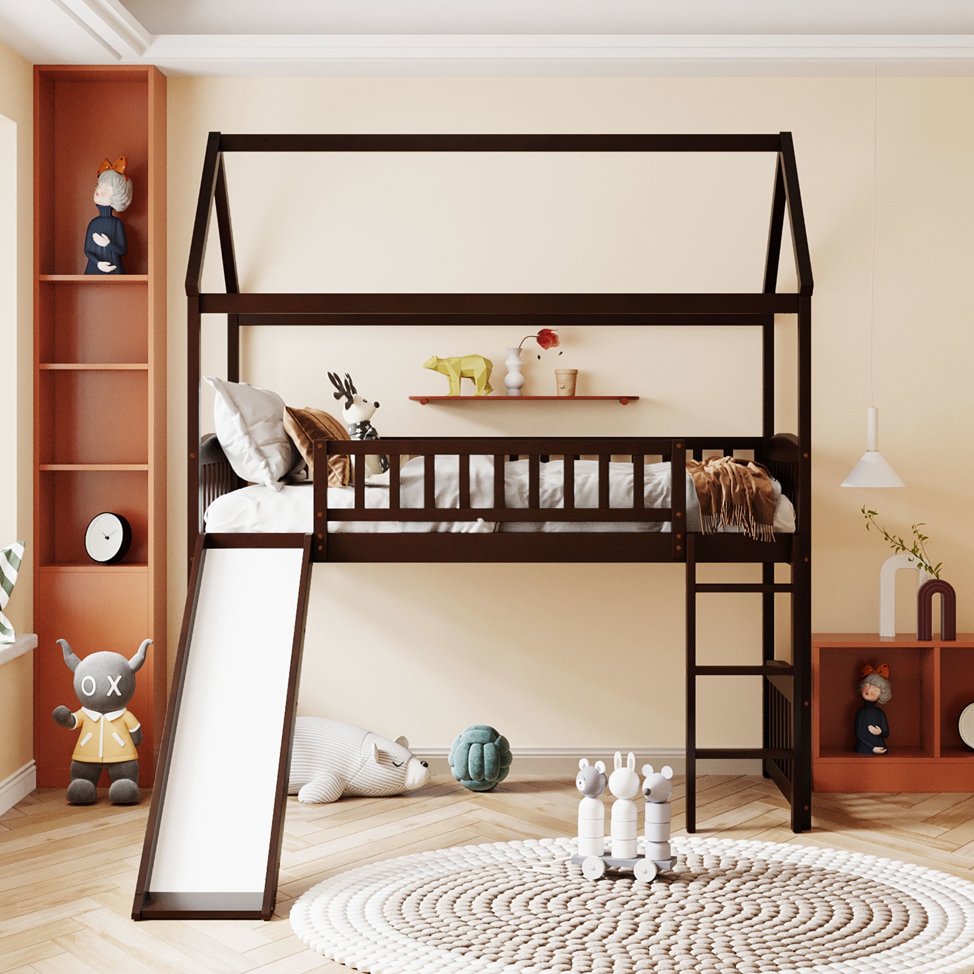 Twin Loft Bed with Slide;  House Bed with Slide