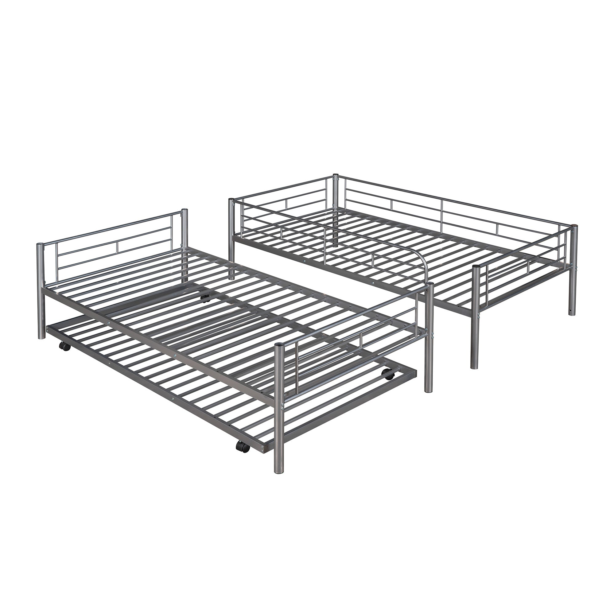 Twin-Over-Twin Metal Bunk Bed With Trundle,Can be Divided into two beds,No Box Spring needed