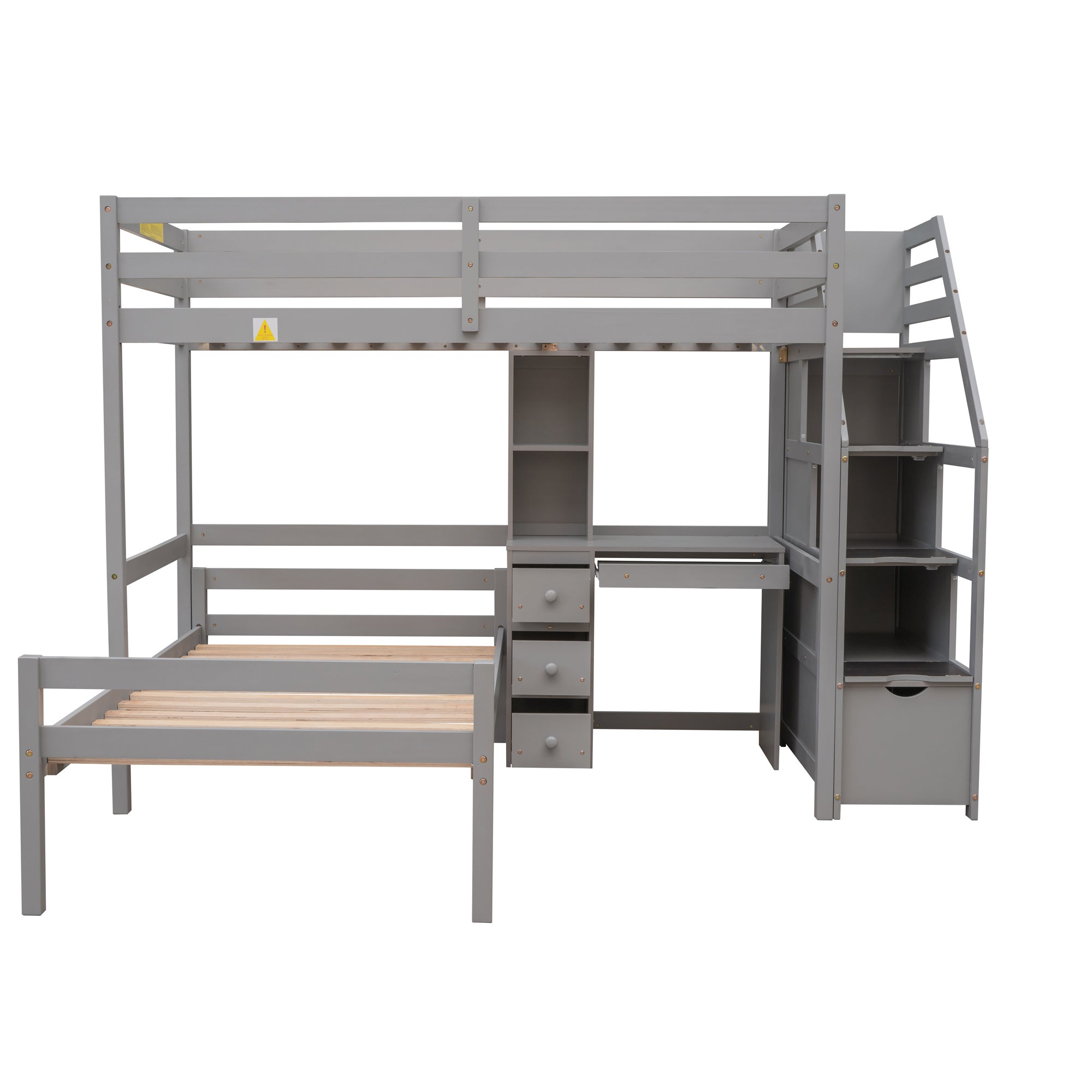 Twin Size Loft Bed with a Stand-alone Bed;  Storage Staircase;  Desk;  Shelves and Drawers