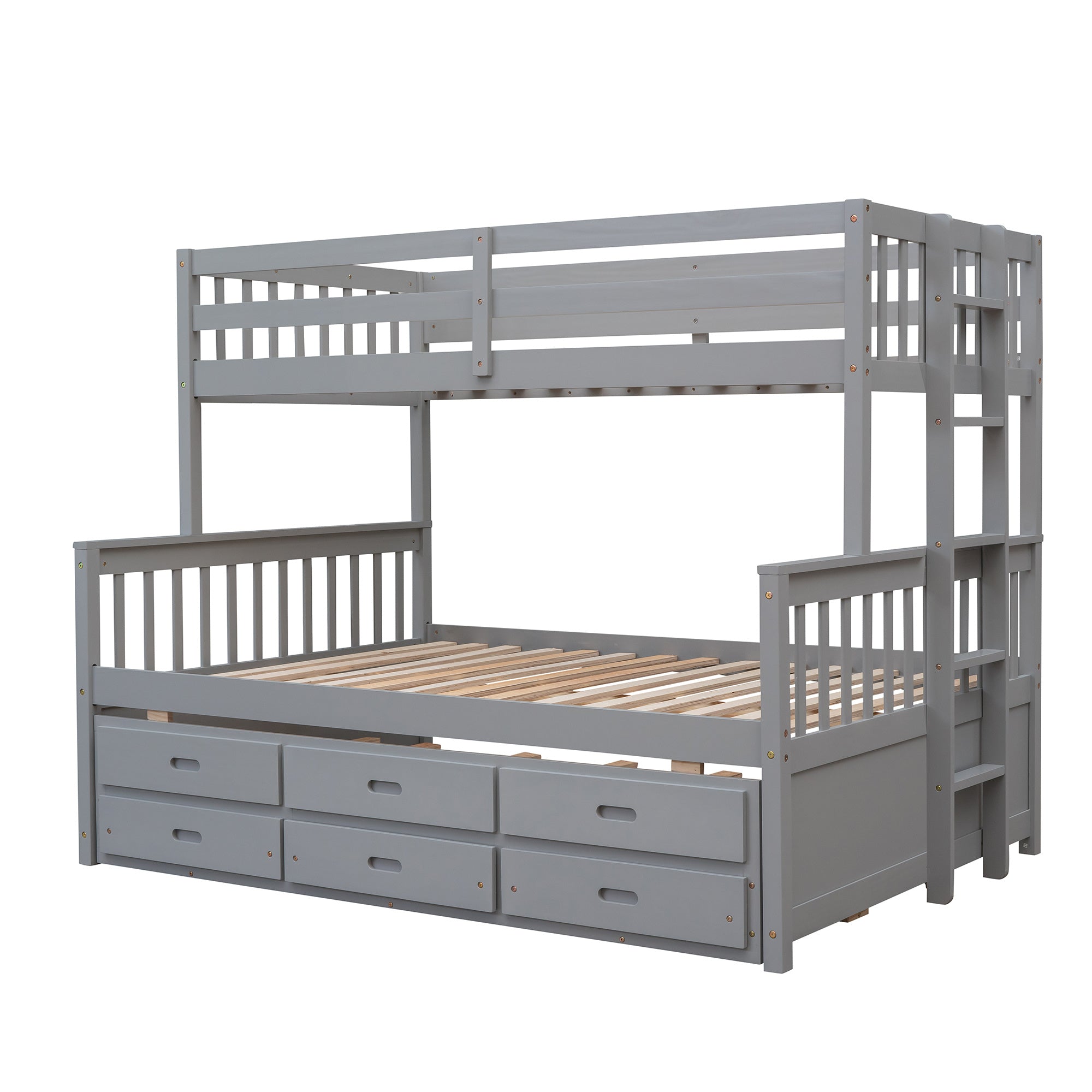 Twin-Over-Full Bunk Bed with Twin size Trundle ;  Separable Bunk Bed with Drawers for Bedroom