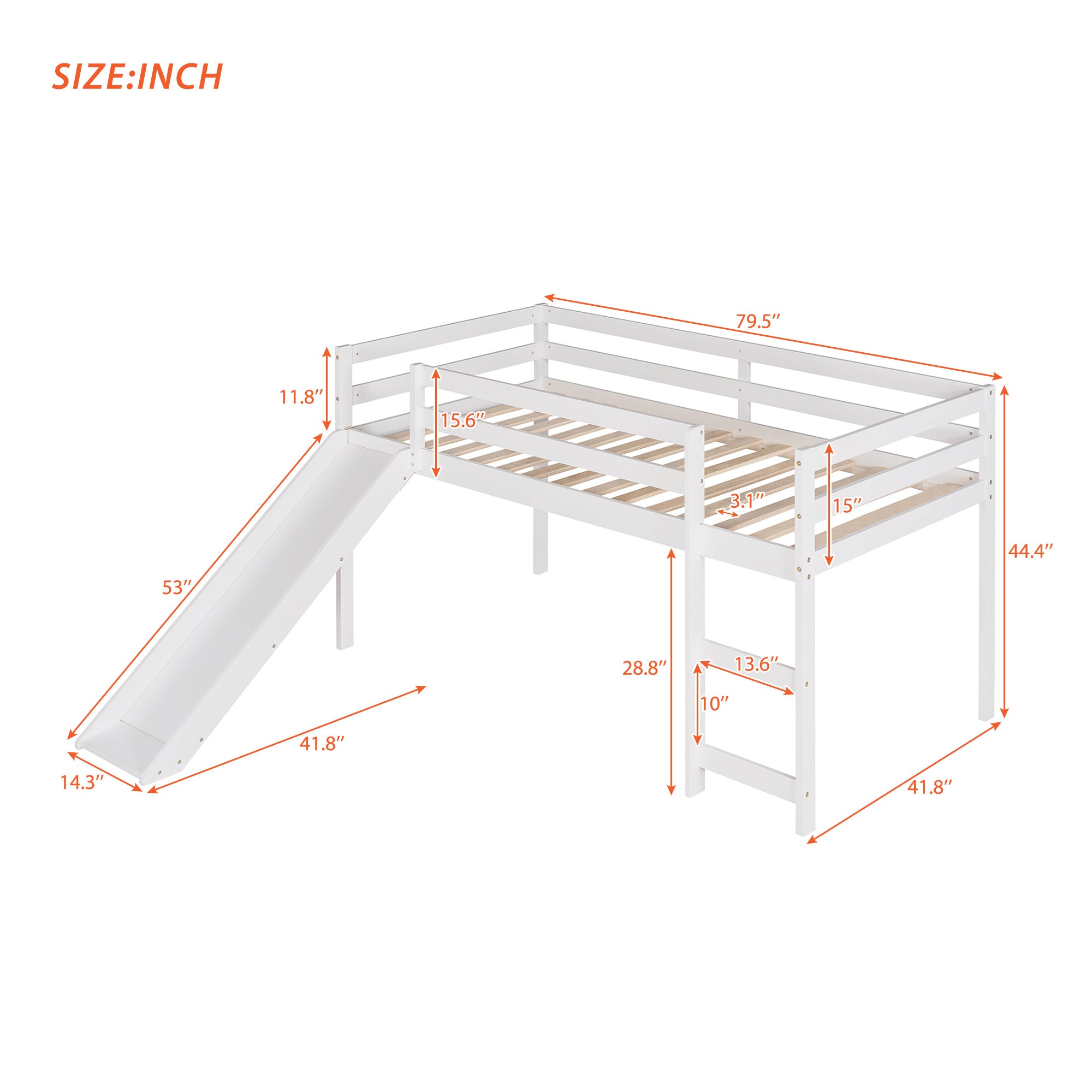 Loft Bed with Slide;  Multifunctional Design;  Twin