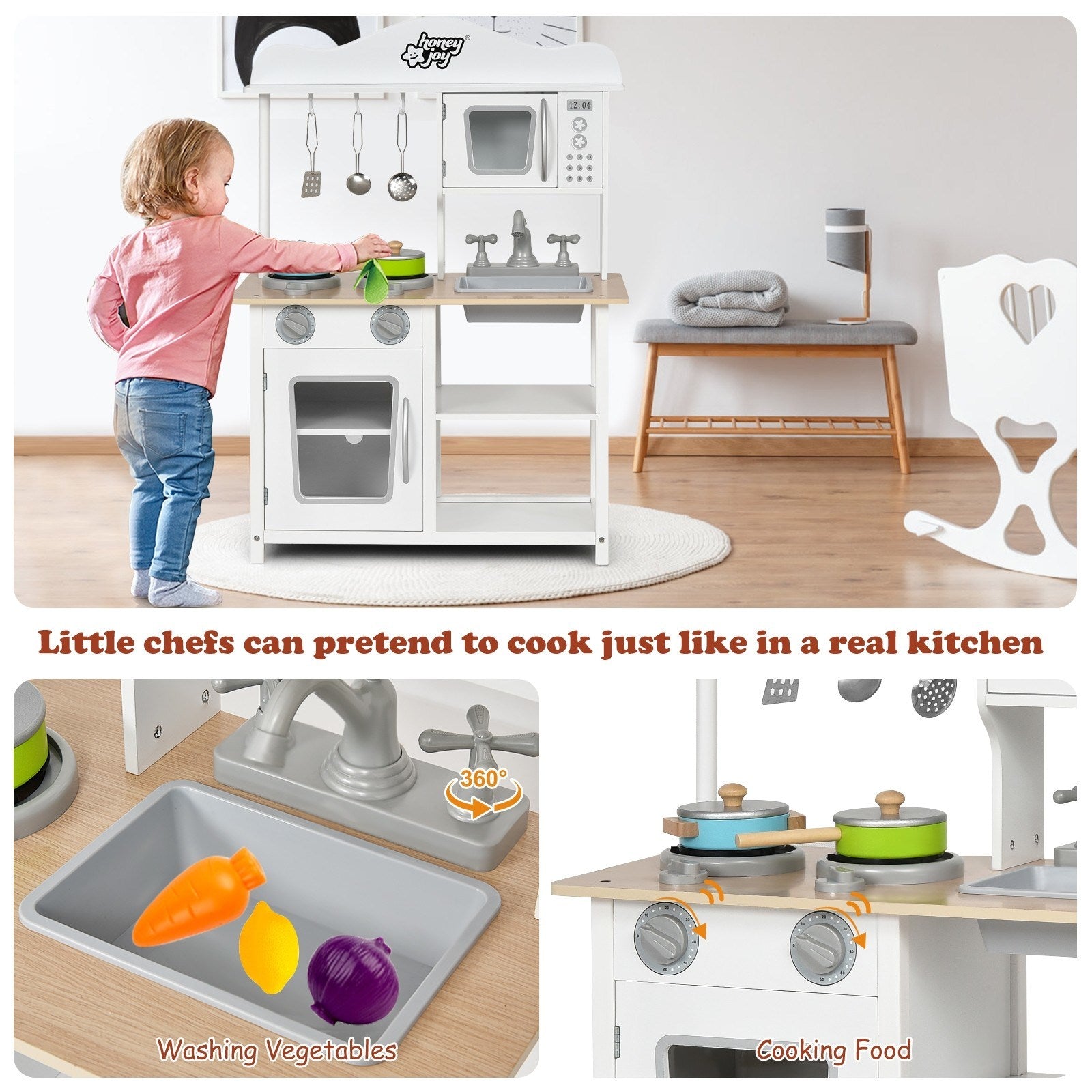 Immerse Your Child in Creative Play with a Wooden Kitchen Set – Complete with Accessories and Sink!