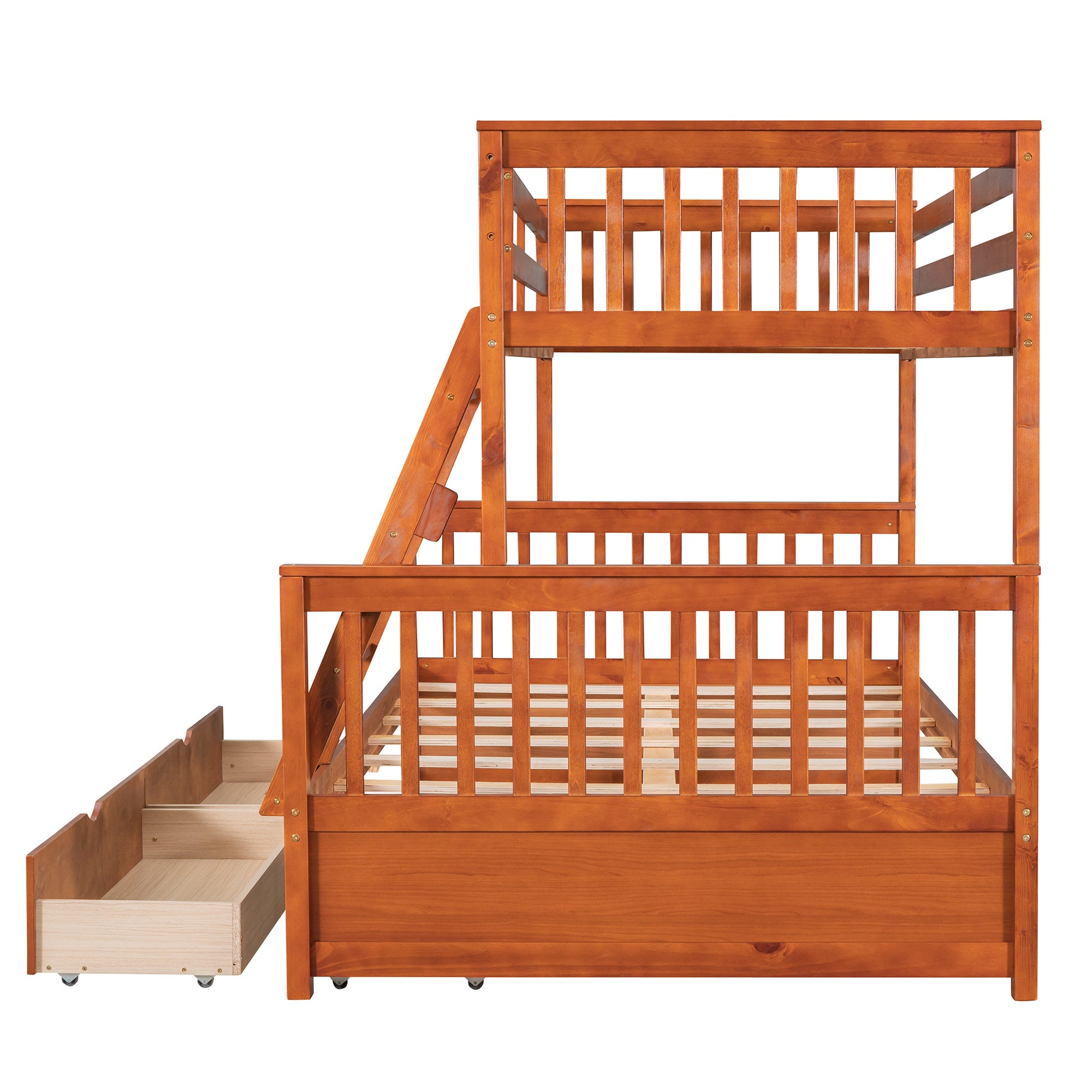 Twin-Over-Full Bunk Bed with Ladders and Two Storage Drawers