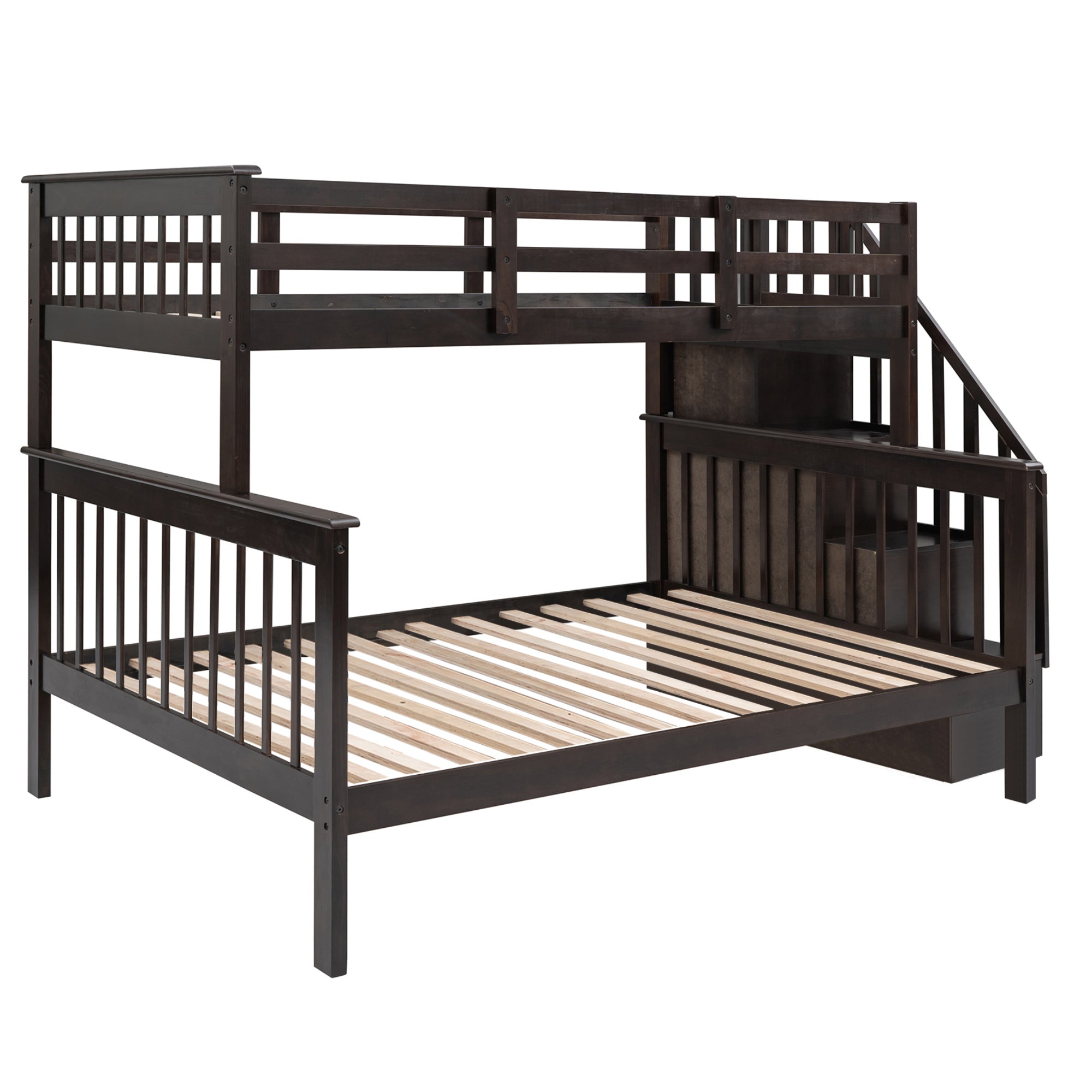 Stairway Twin-Over-Full Bunk Bed with Storage and Guard Rail for Bedroom