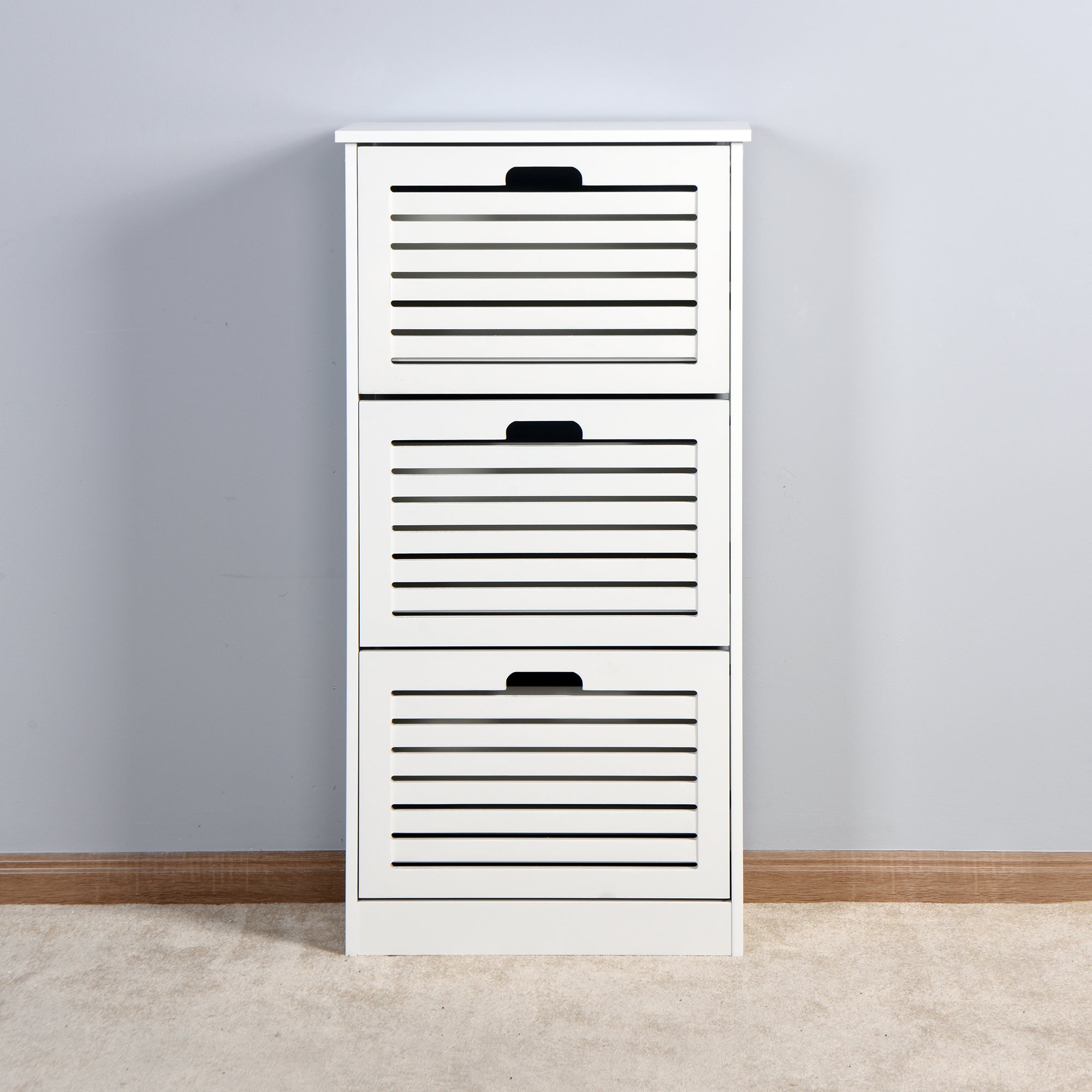 Wooden Shoe Cabinet for Entryway, White Shoe Storage Cabinet with 3 Flip Doors 20.94x9.45x43.11 inch