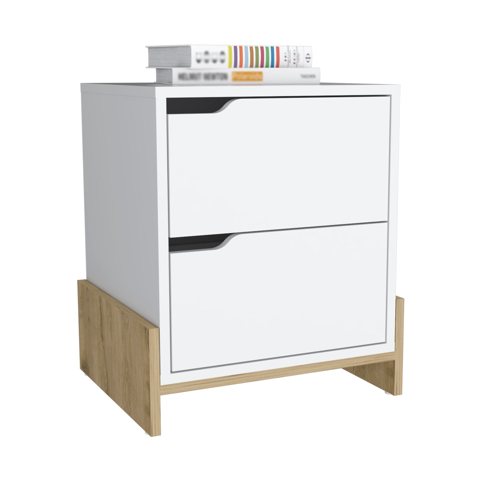 DEPOT E-SHOP Haines Nightstand with 2-Drawers, End Table with Sturdy Base, White / Macadamia