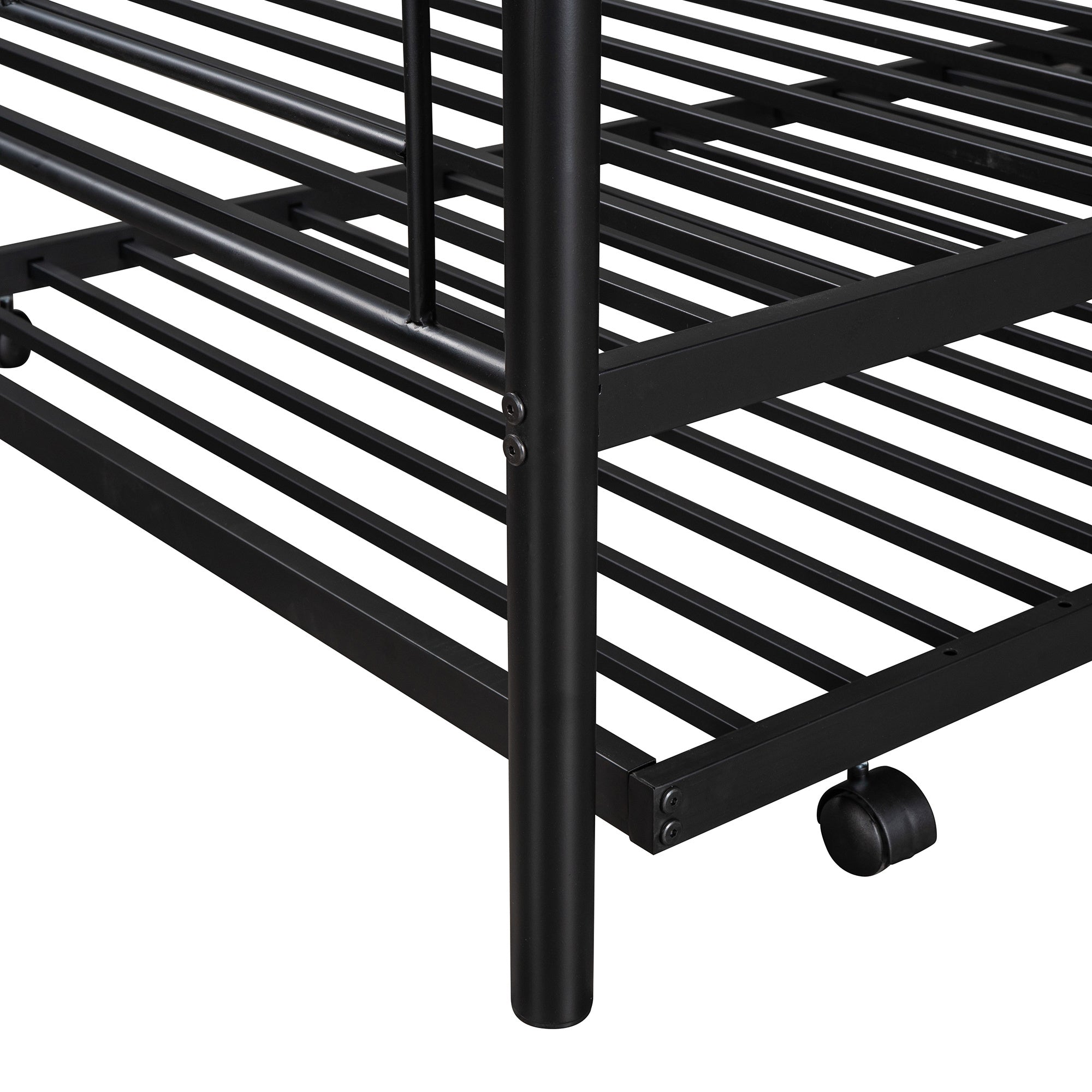 Twin-Over-Twin Metal Bunk Bed With Trundle,Can be Divided into two beds,No Box Spring needed