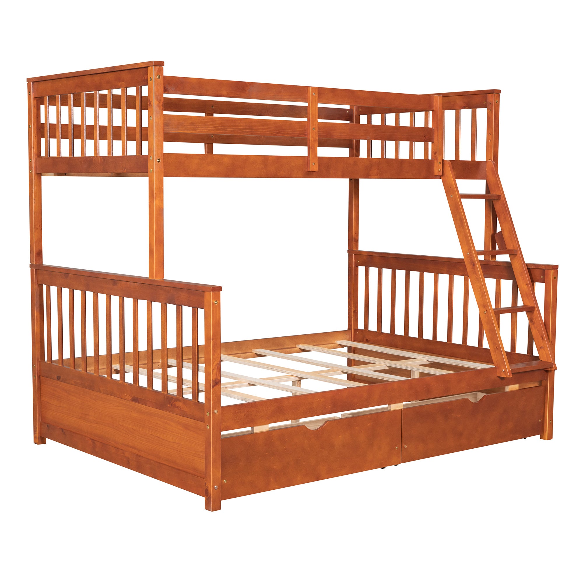 Twin-Over-Full Bunk Bed with Ladders and Two Storage Drawers