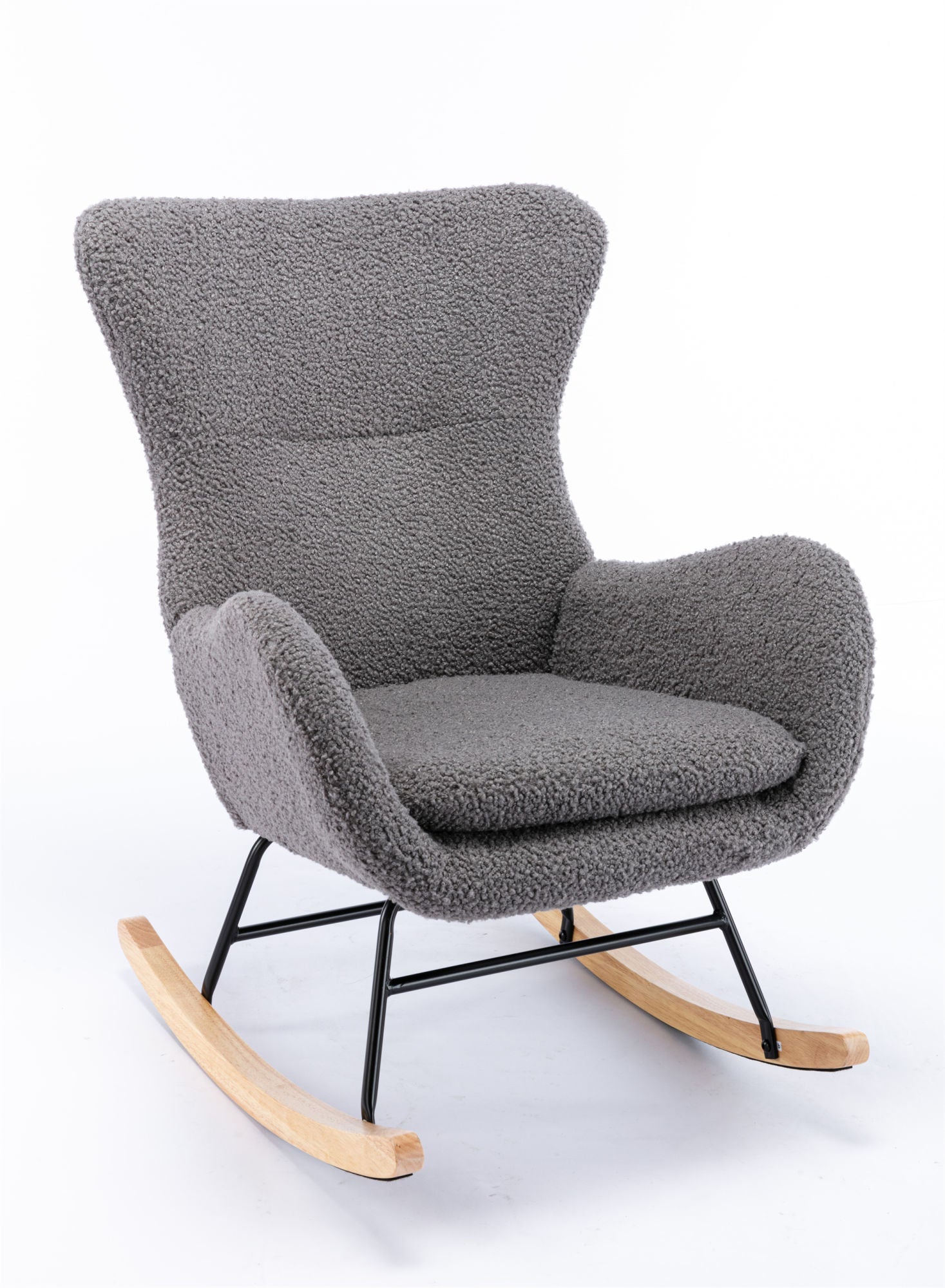 Teddy Fabric Padded Seat Rocking Chair With High Backrest And Armrests