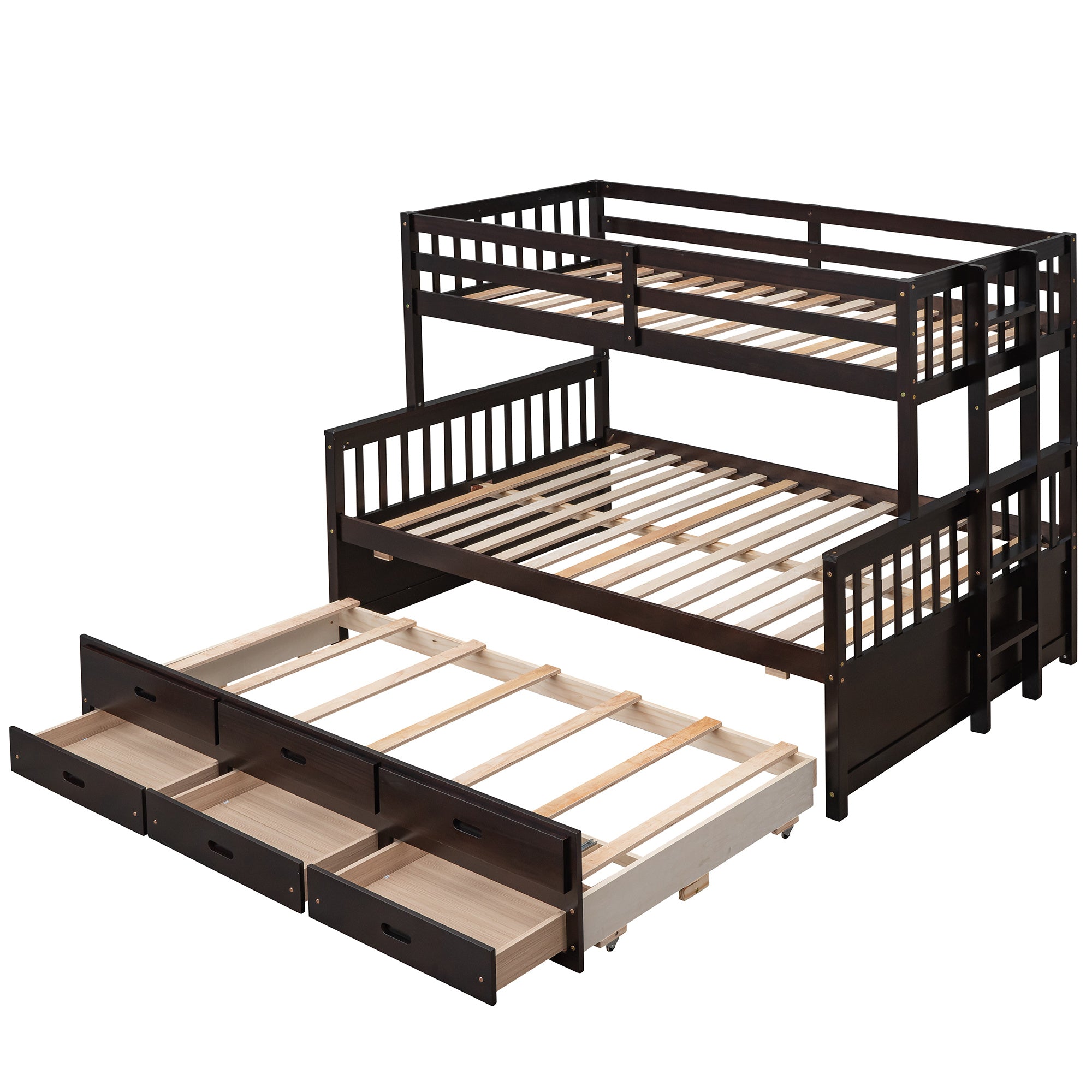 Twin-Over-Full Bunk Bed with Twin size Trundle ;  Separable Bunk Bed with Drawers for Bedroom