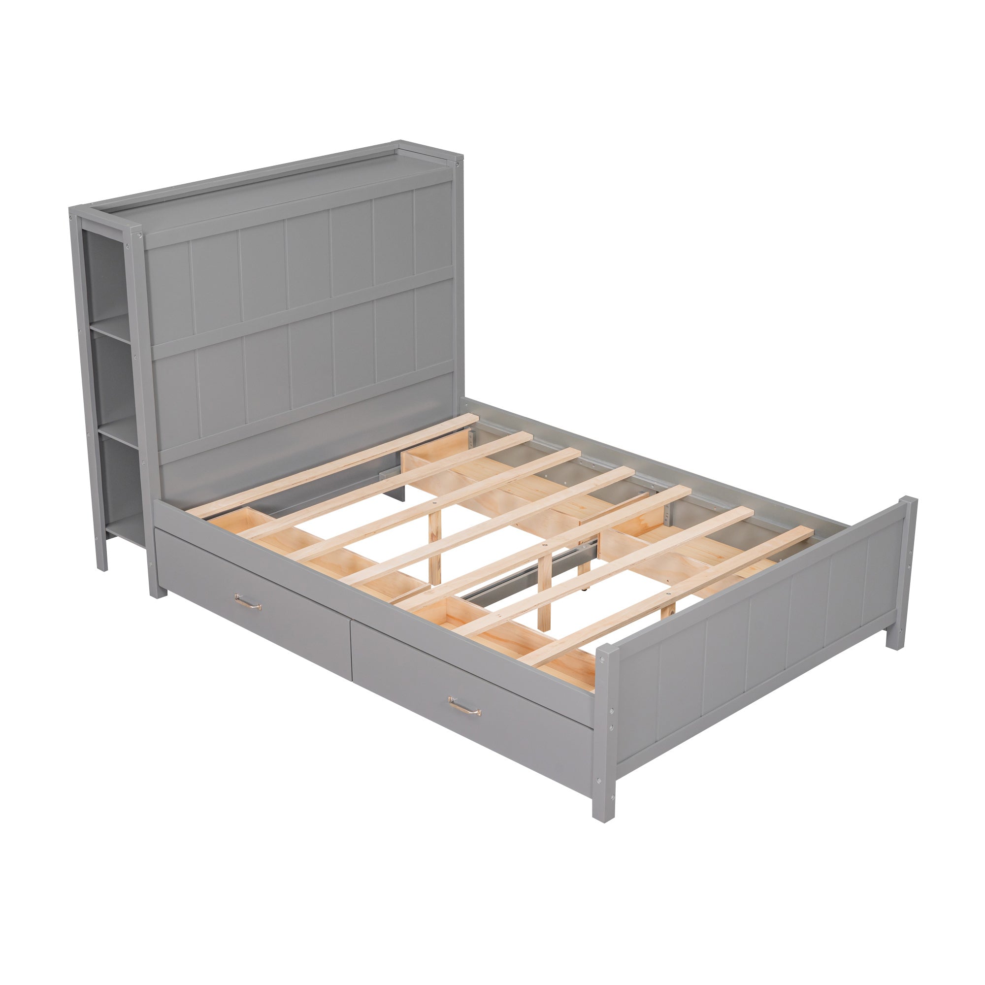 Full Size Platform Bed with Drawers and Storage Shelves