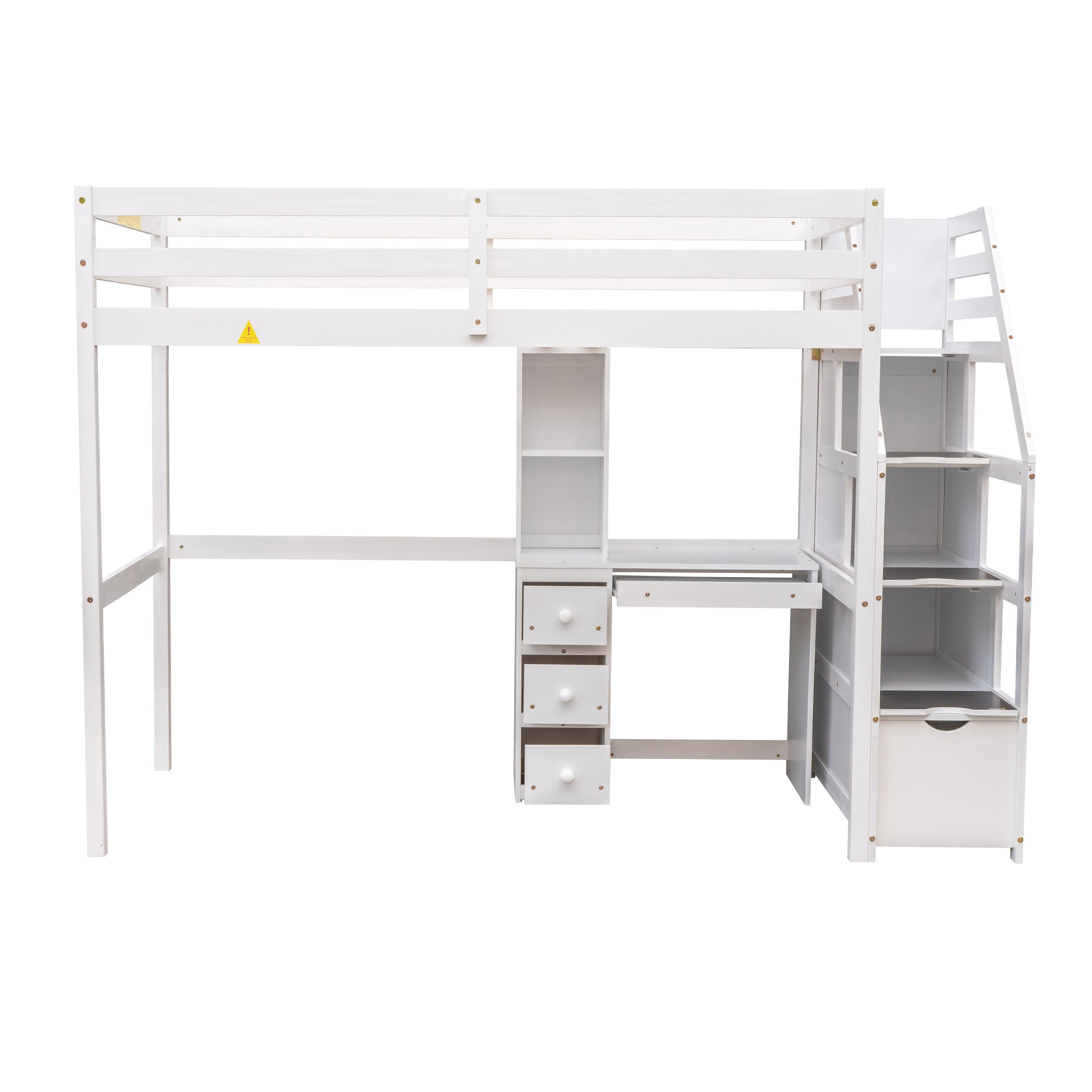 Twin Size Loft Bed with a Stand-alone Bed;  Storage Staircase;  Desk;  Shelves and Drawers