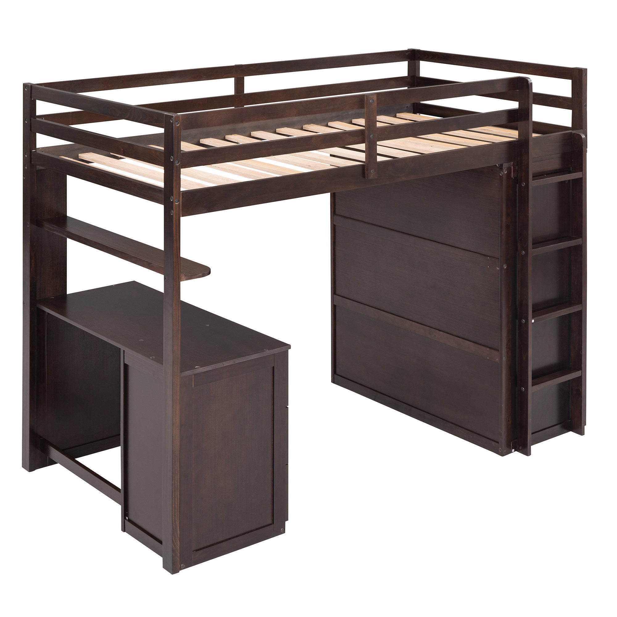 Twin size Loft Bed with Drawers,Desk,and Wardrobe