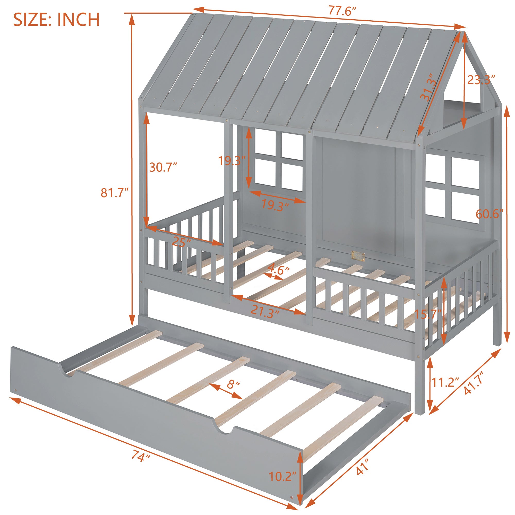 Twin Size Wood House Bed With Twin Size Trundle, Wooden Daybed