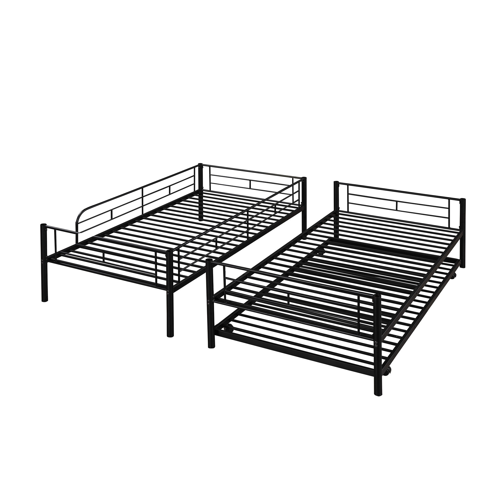 Twin-Over-Twin Metal Bunk Bed With Trundle,Can be Divided into two beds,No Box Spring needed