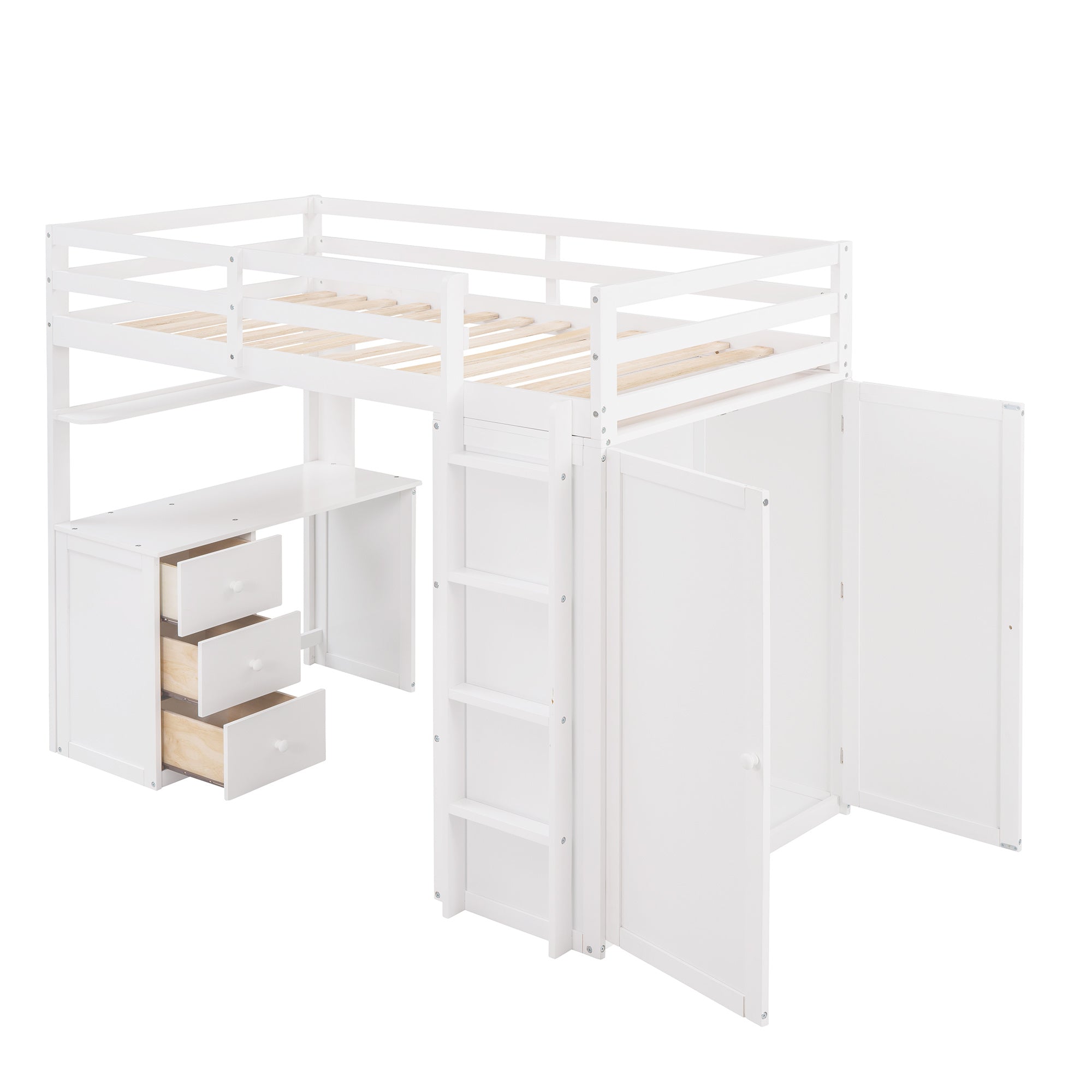 Twin size Loft Bed with Drawers,Desk,and Wardrobe