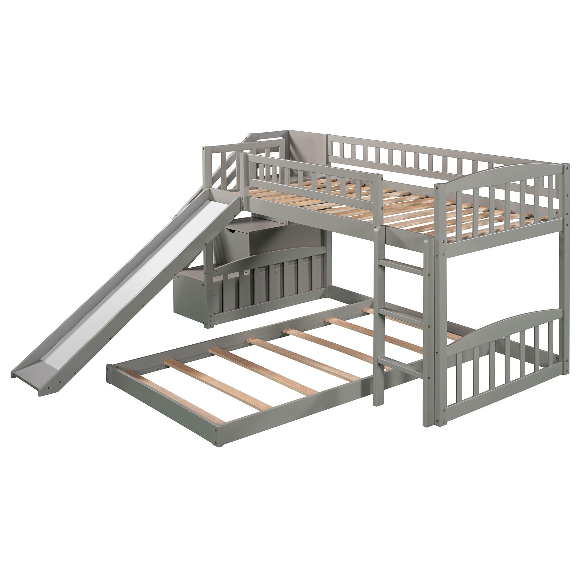 Stairway Twin over Twin Bunk Bed with Two Drawers and Slide